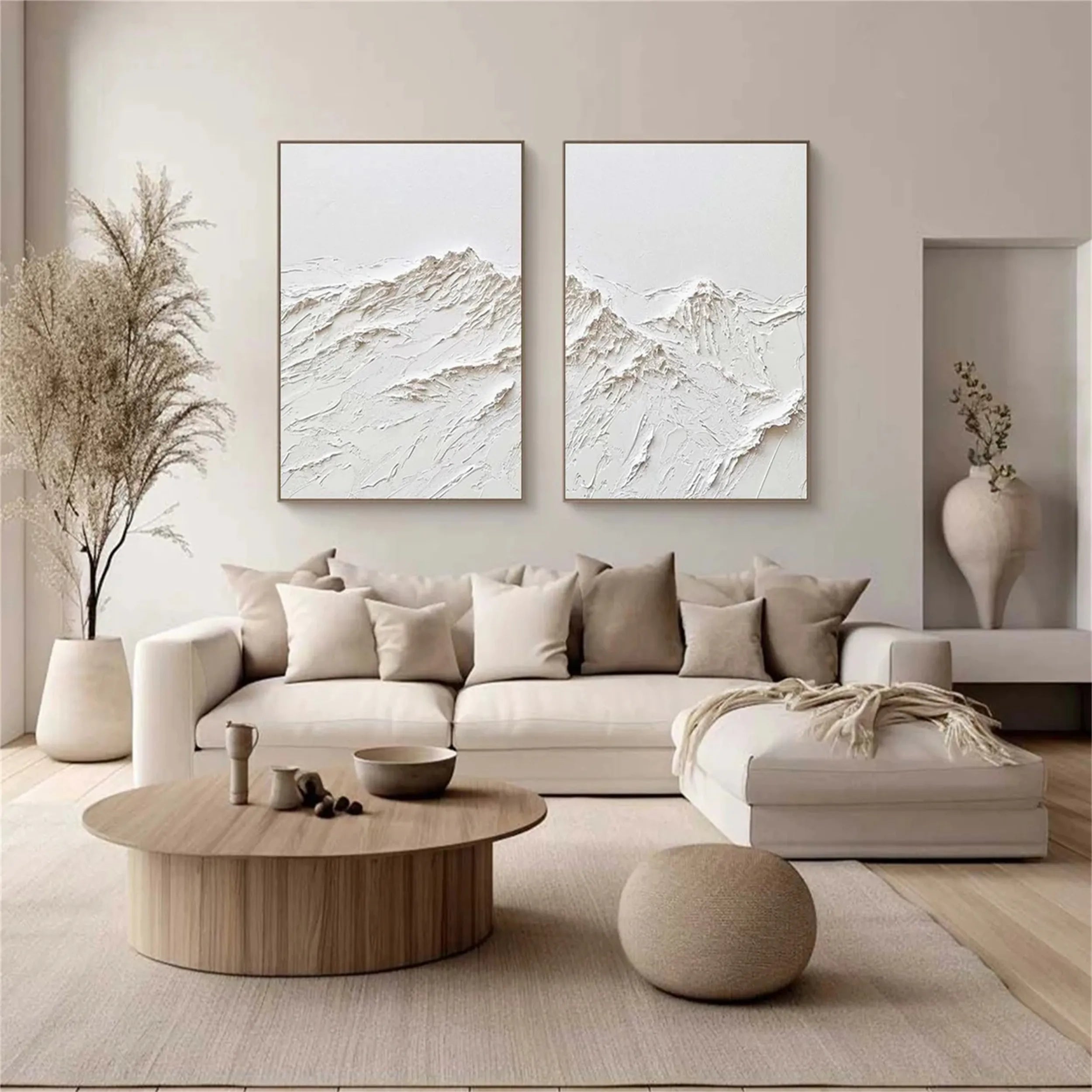 White Textured Minimalist Wall Art Set of 2 #WT144