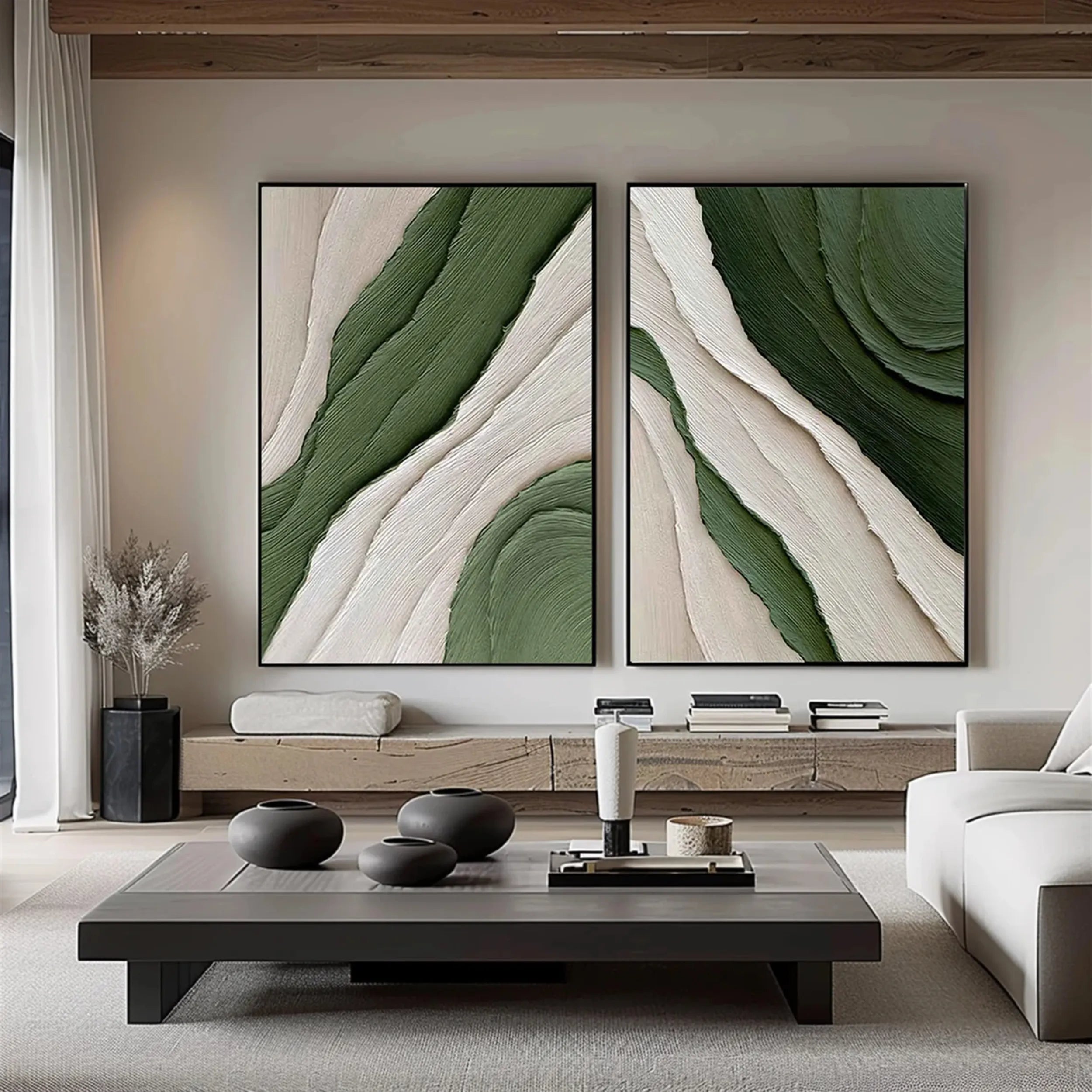 Green Textured Minimalist Wall Art Set of 2 #GT036