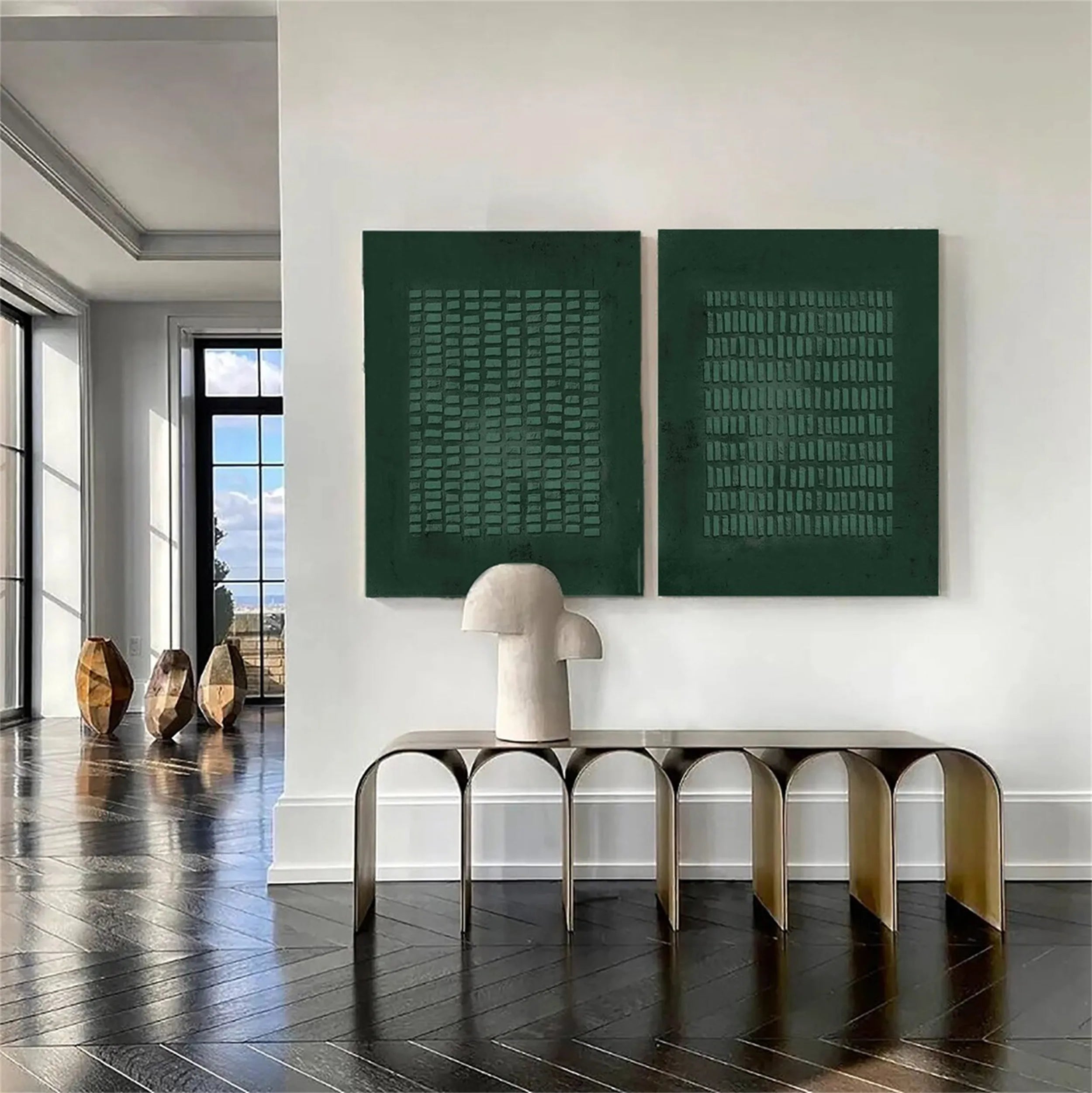 Green Textured Minimalist Wall Art Set of 2 #GT012
