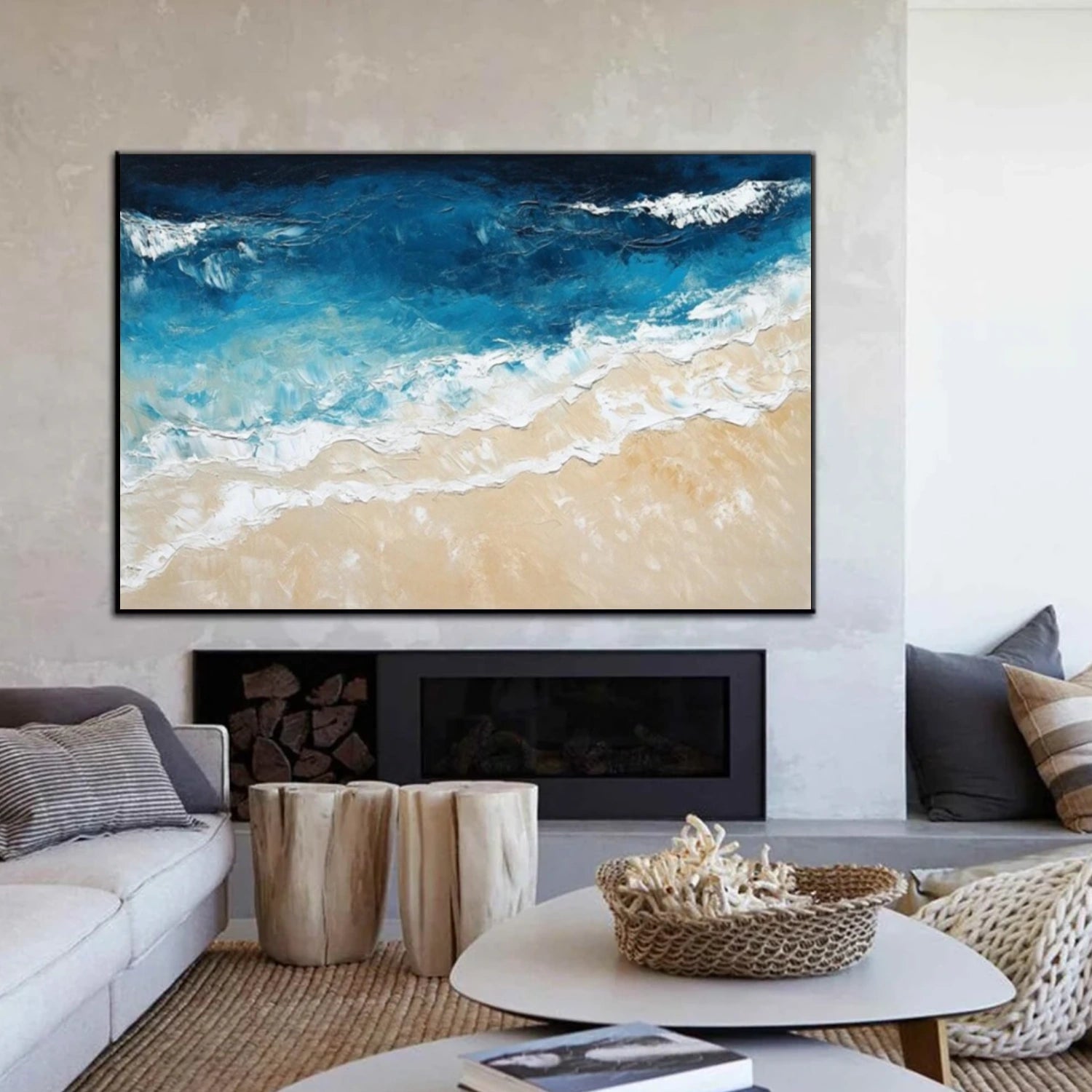 Sky And Ocean Abstract Textured Wall Art #SO293