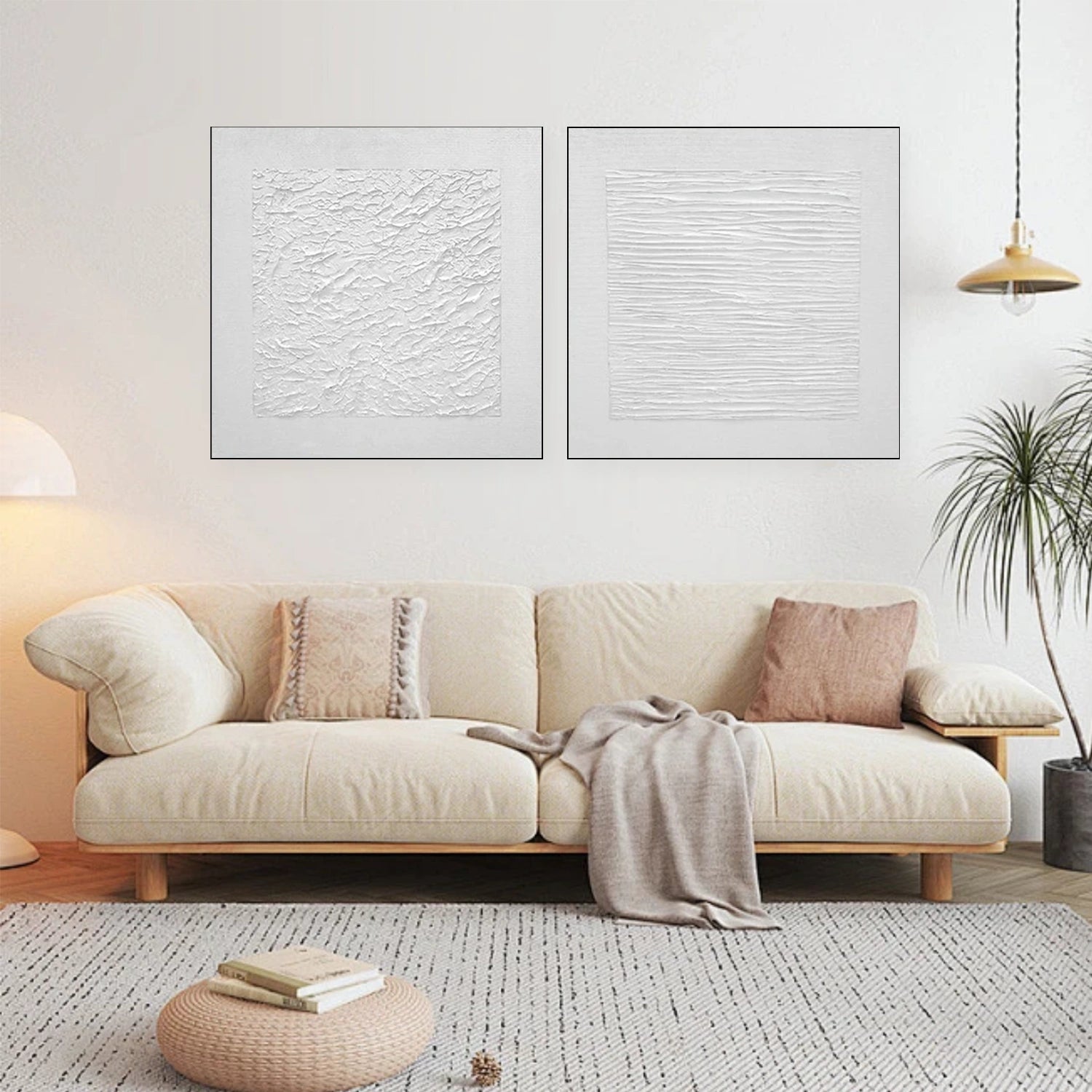 White Textured Minimalist Wall Art Set of 2 #WT190