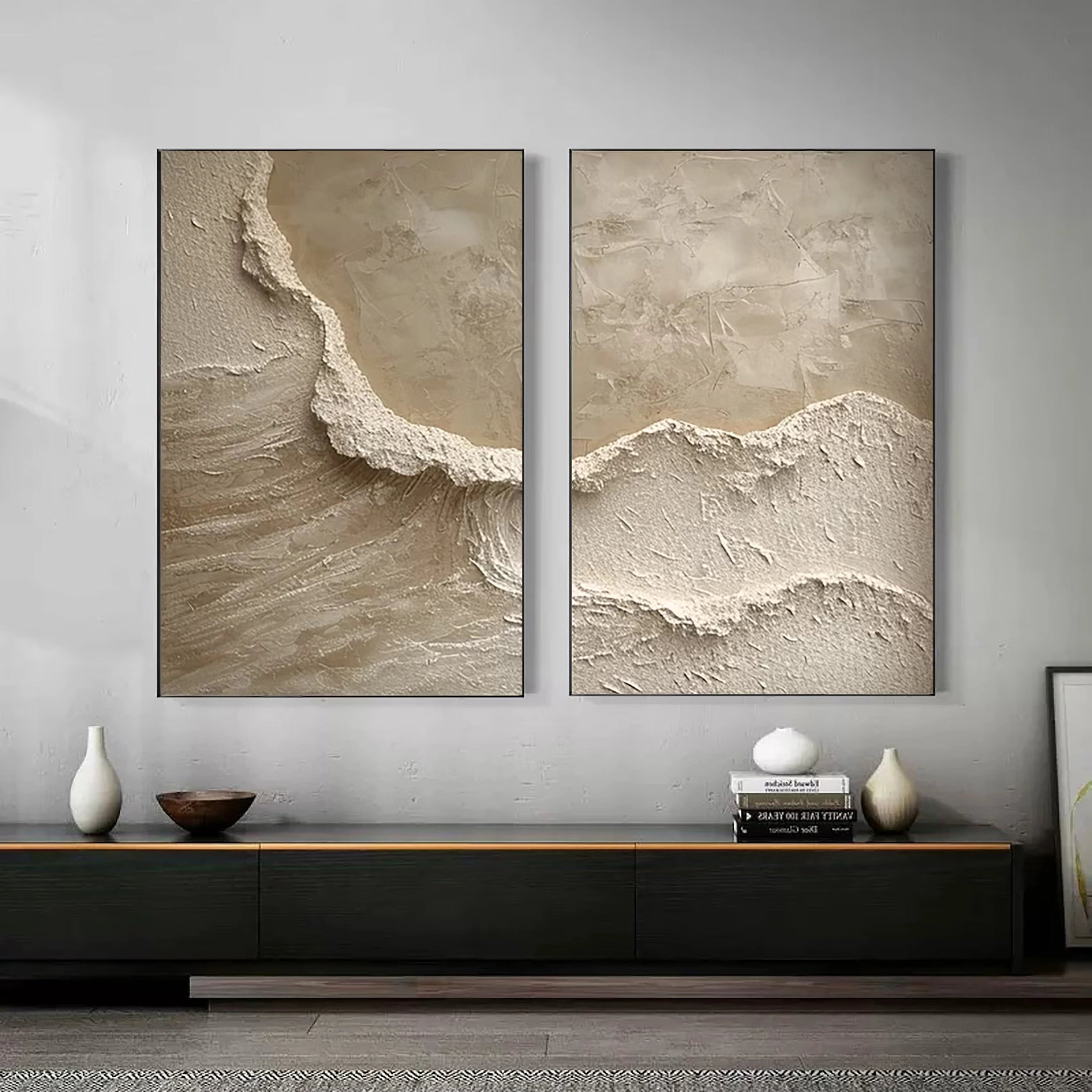 Beige & Brown Textured Minimalist Wall Art Set of 2 #BM028