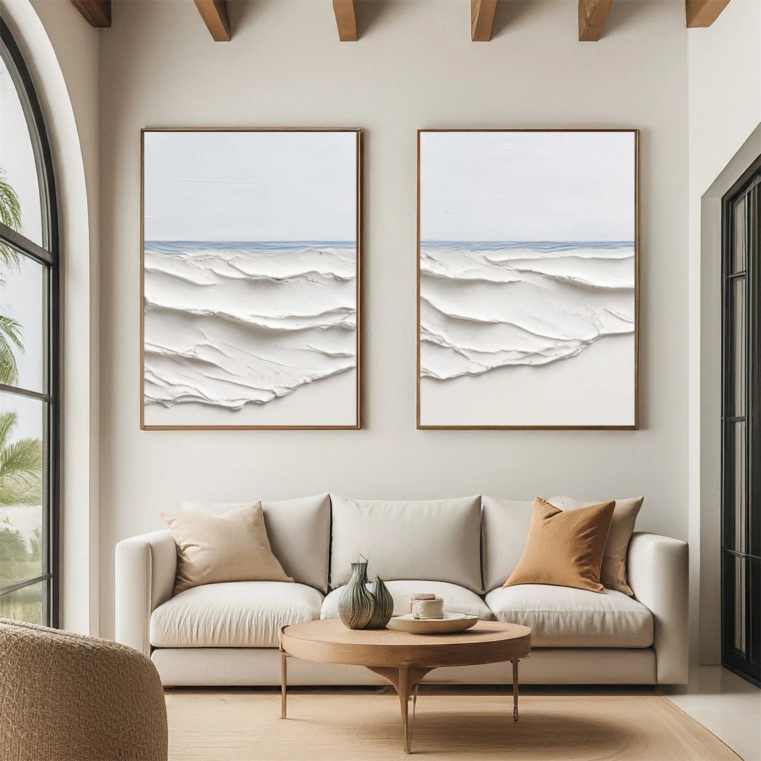 White Minimalist Mountain Textured Canvas Art Set of 2 #WT237