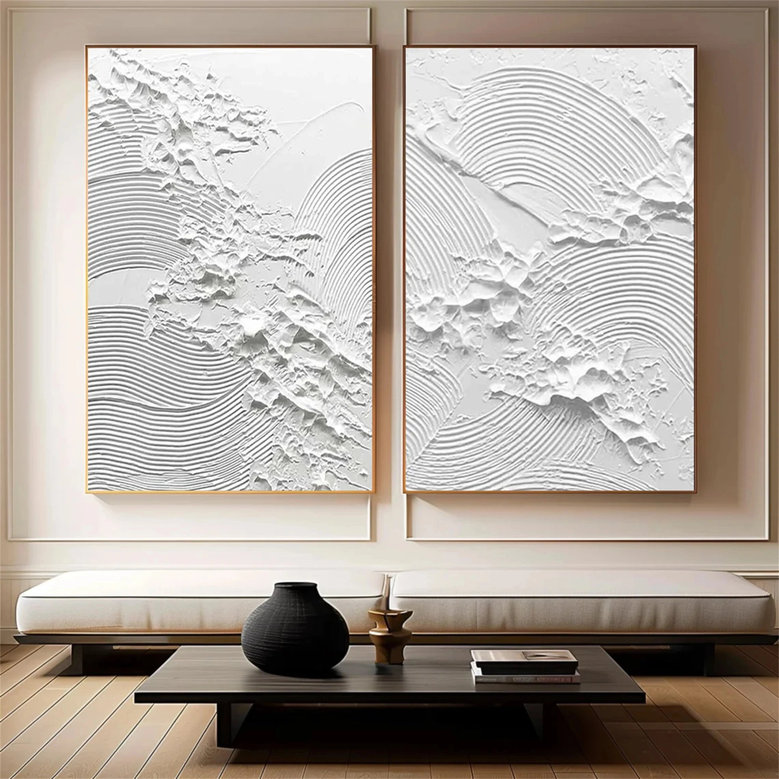 White Textured Minimalist Wall Art Set of 2 #WT032