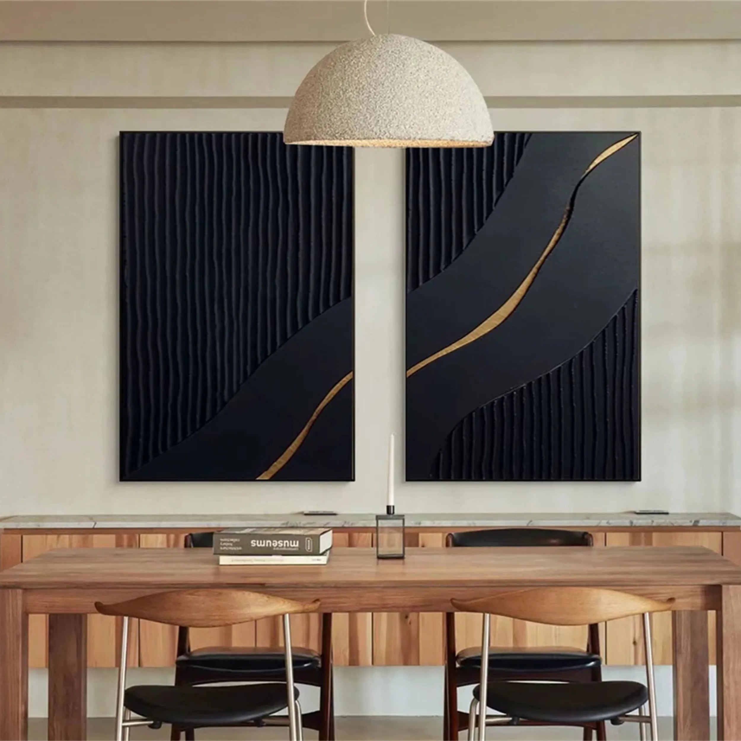 Black Textured Minimalist Wall Art Set of 2 #BT053