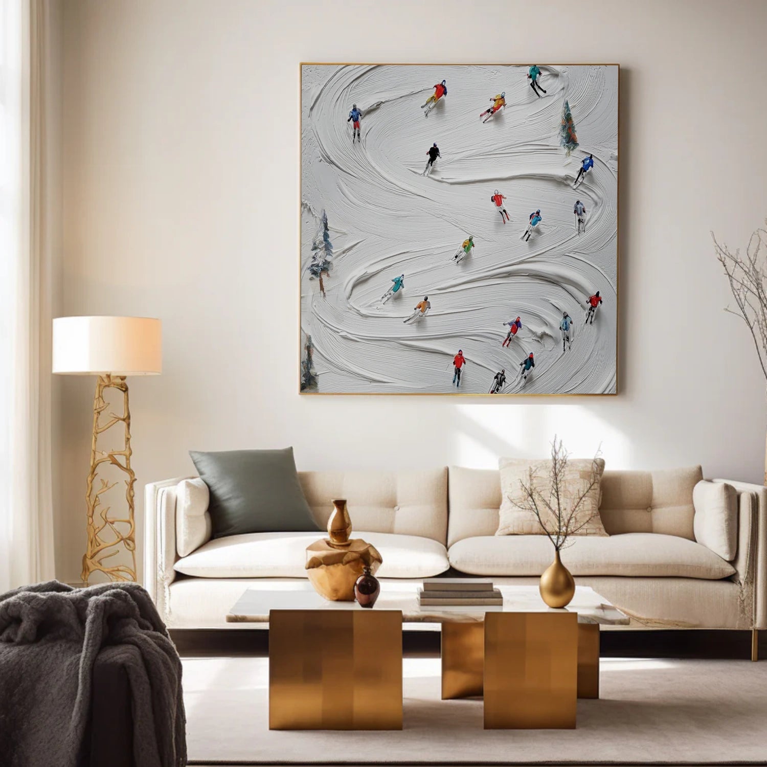 Skiing Sport Textured Wall Art #BA042