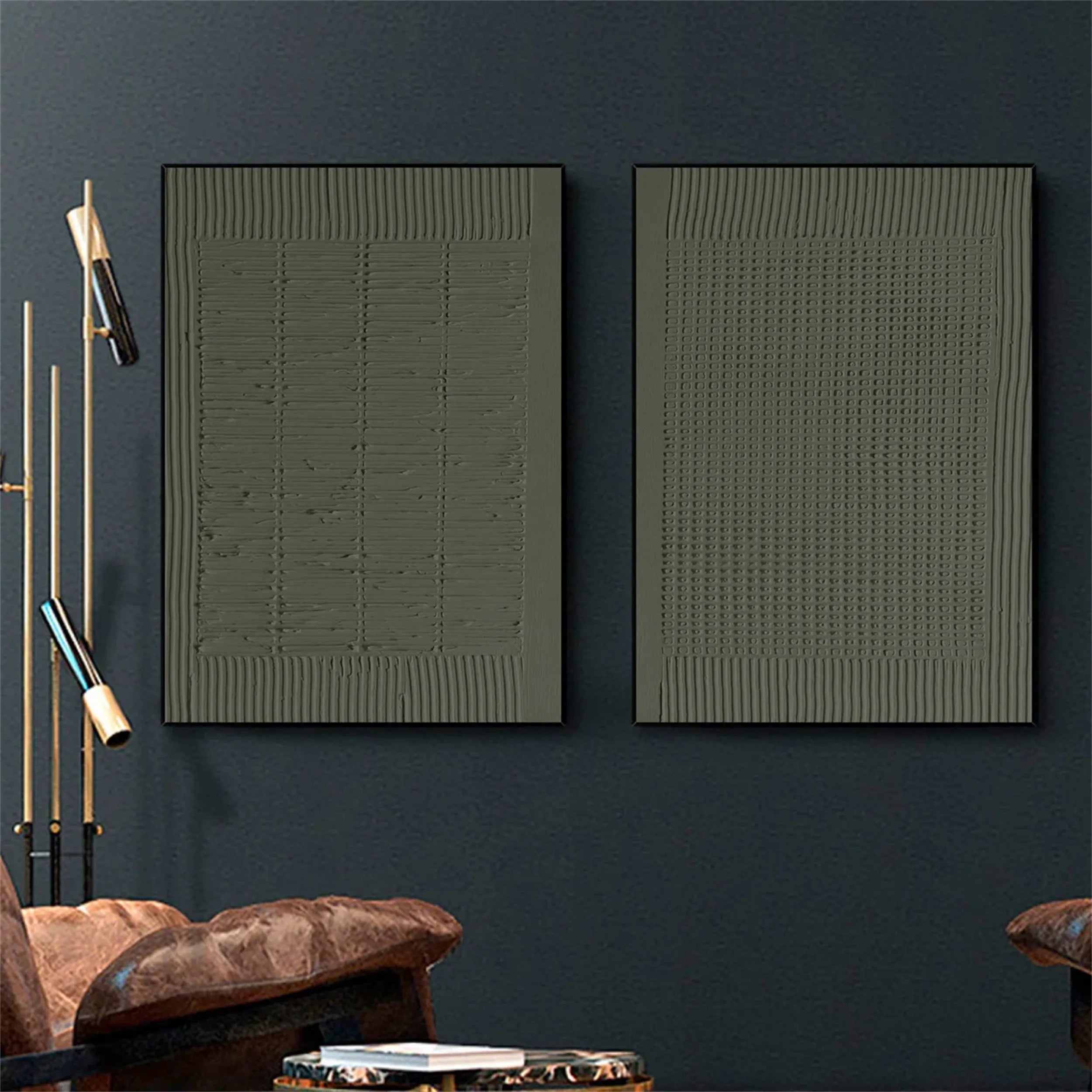 Green Textured Minimalist Wall Art Set of 2 #GT019