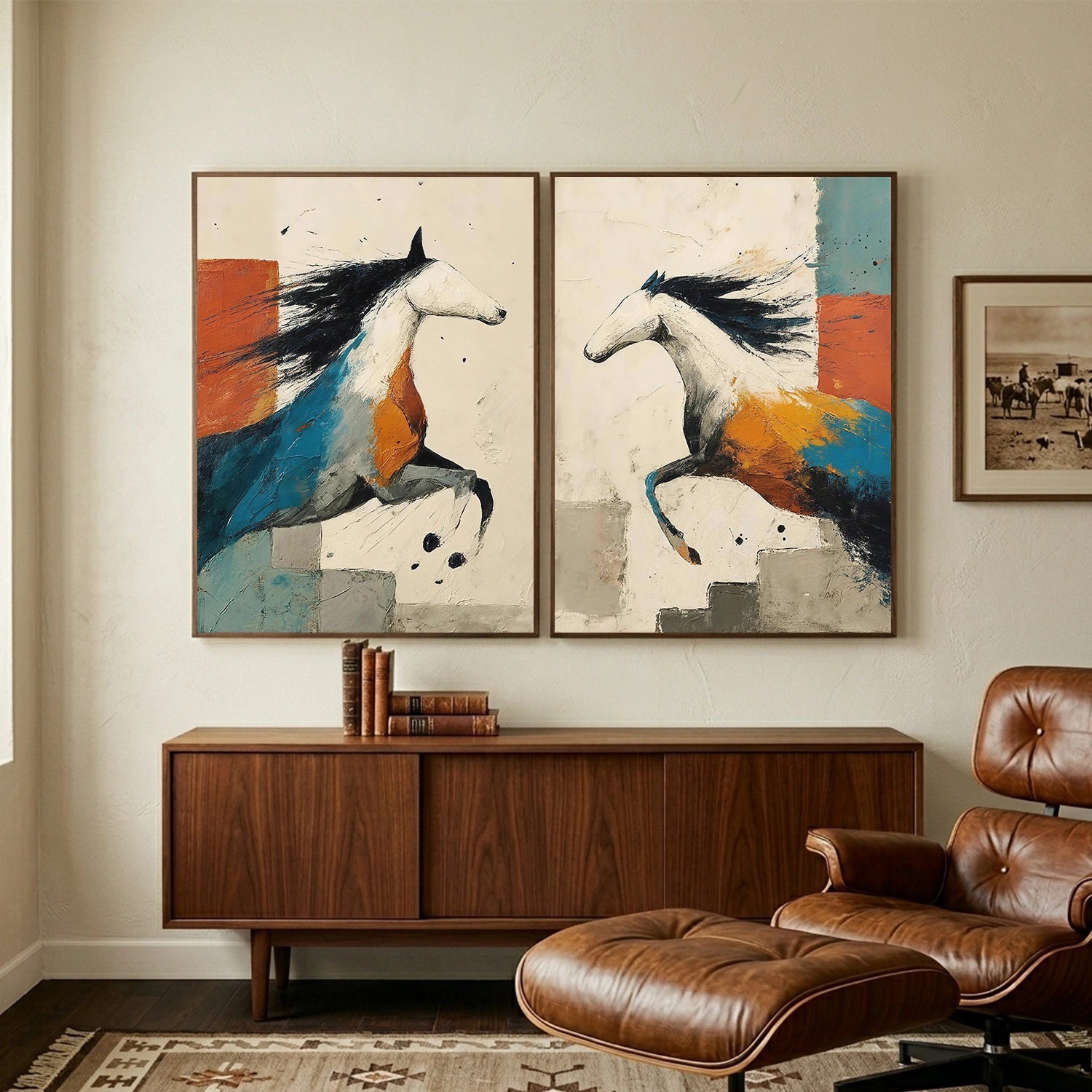 Abstract Animal Art Horse Wall Art Set of 2 #AT090