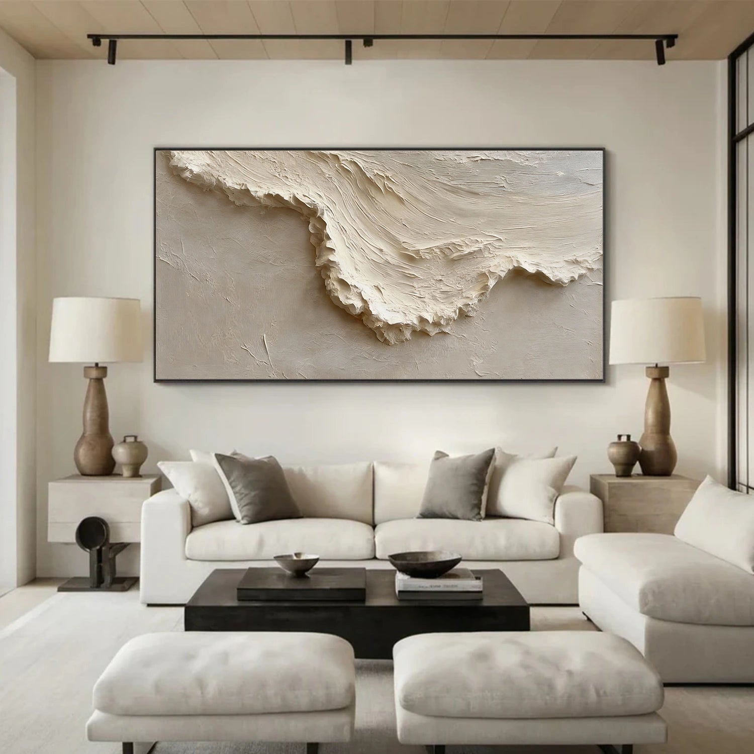Beige & Brown Sky And Ocean Abstract Textured Wall Art #SO372