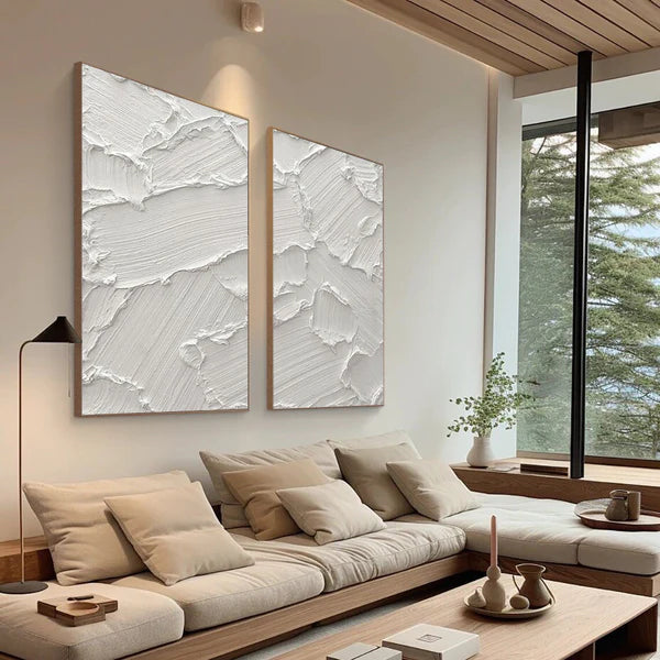 White Textured Minimalist Wall Art Set of 2 #WT042