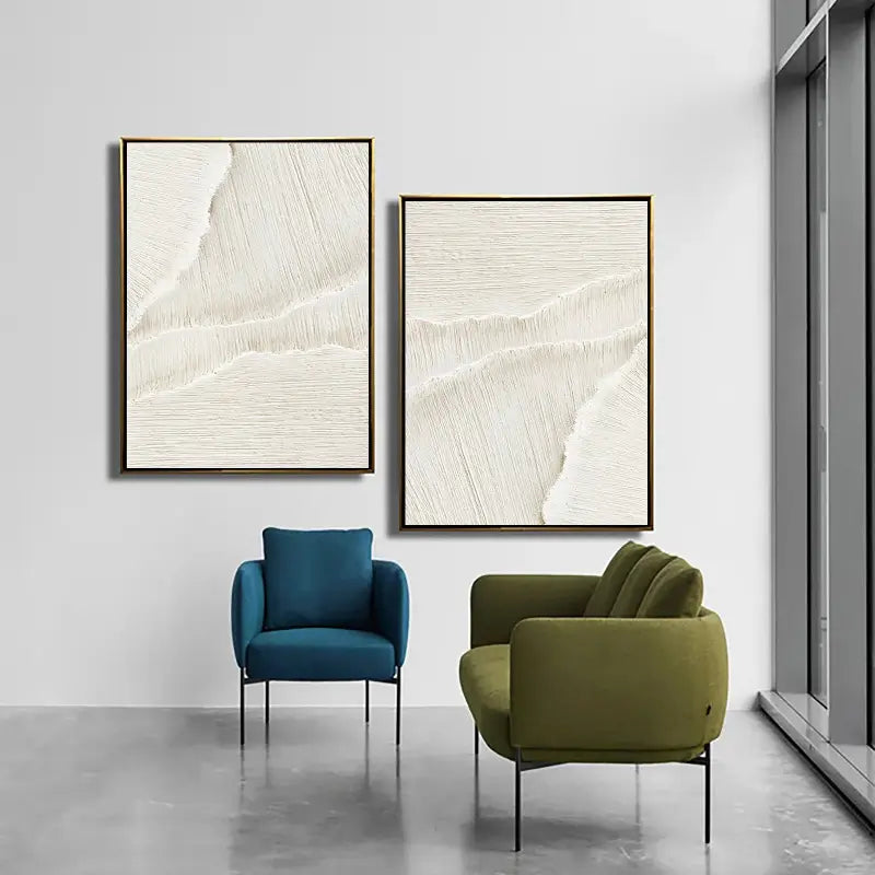 White Textured Minimalist Wall Art Set of 2 #WT010