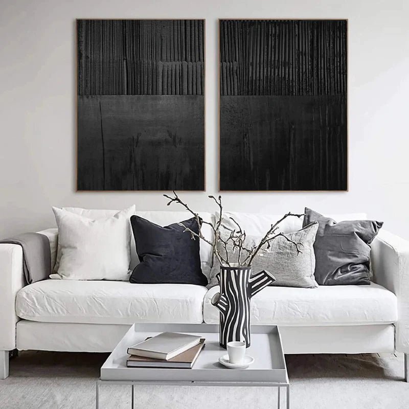 Black Textured Minimalist Wall Art Set of 2 #BT017