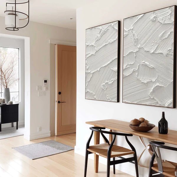 White Textured Minimalist Wall Art Set of 2 #WT042