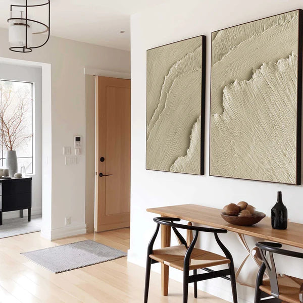 Beige & Brown Textured Minimalist Wall Art Set of 2 #BM015