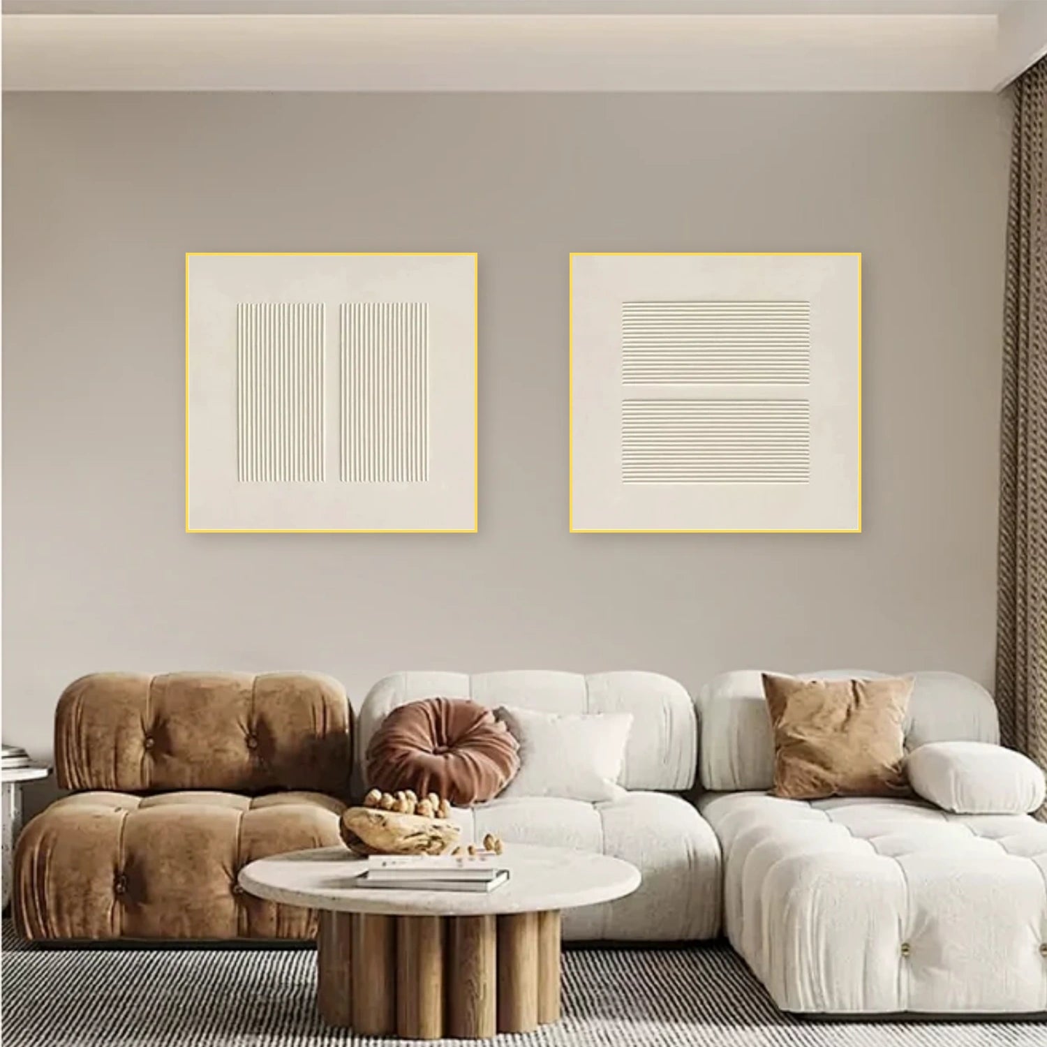 White Textured Minimalist Wall Art Set of 2 #WT189