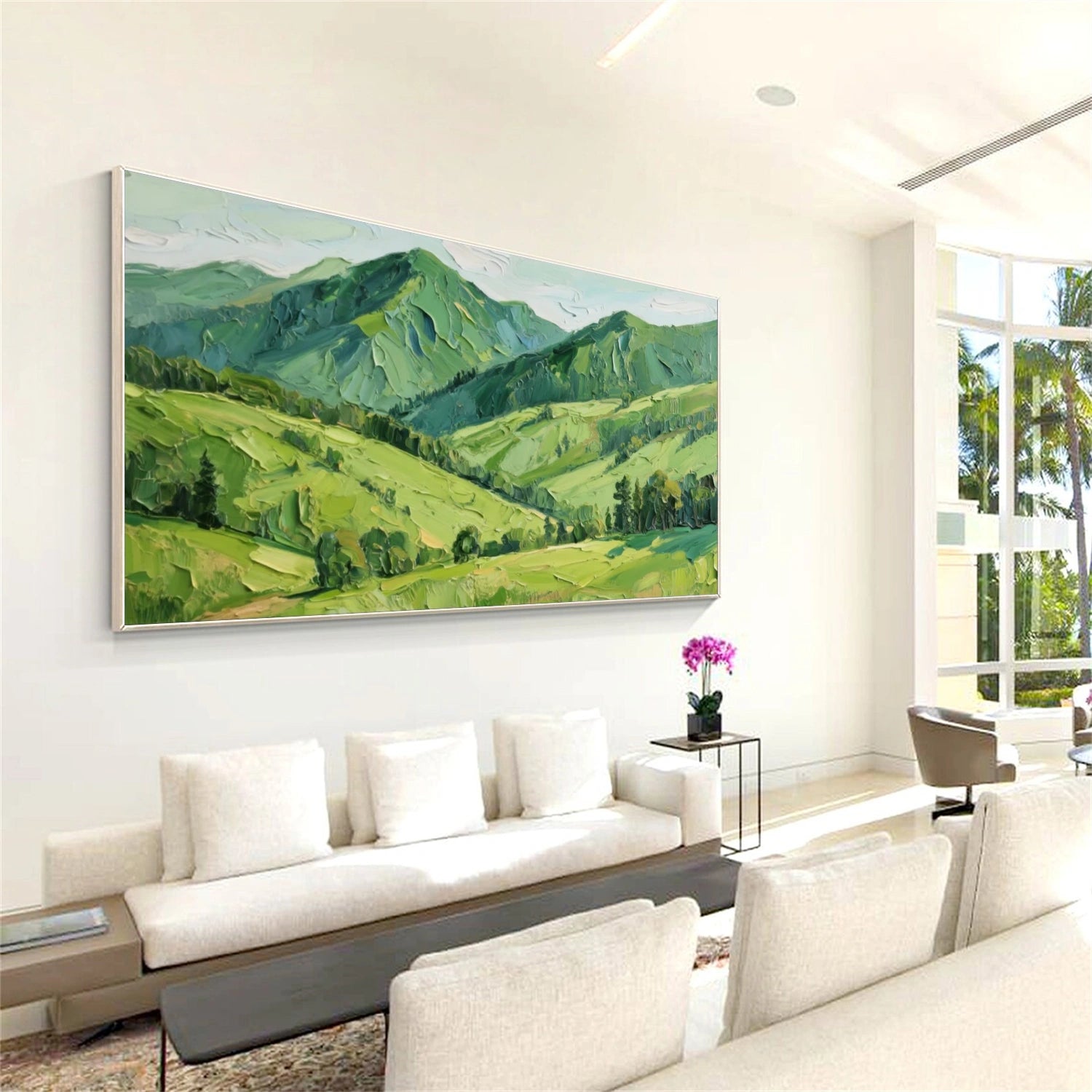 Green Minimalist Mountain Textured Canvas Art #WT209