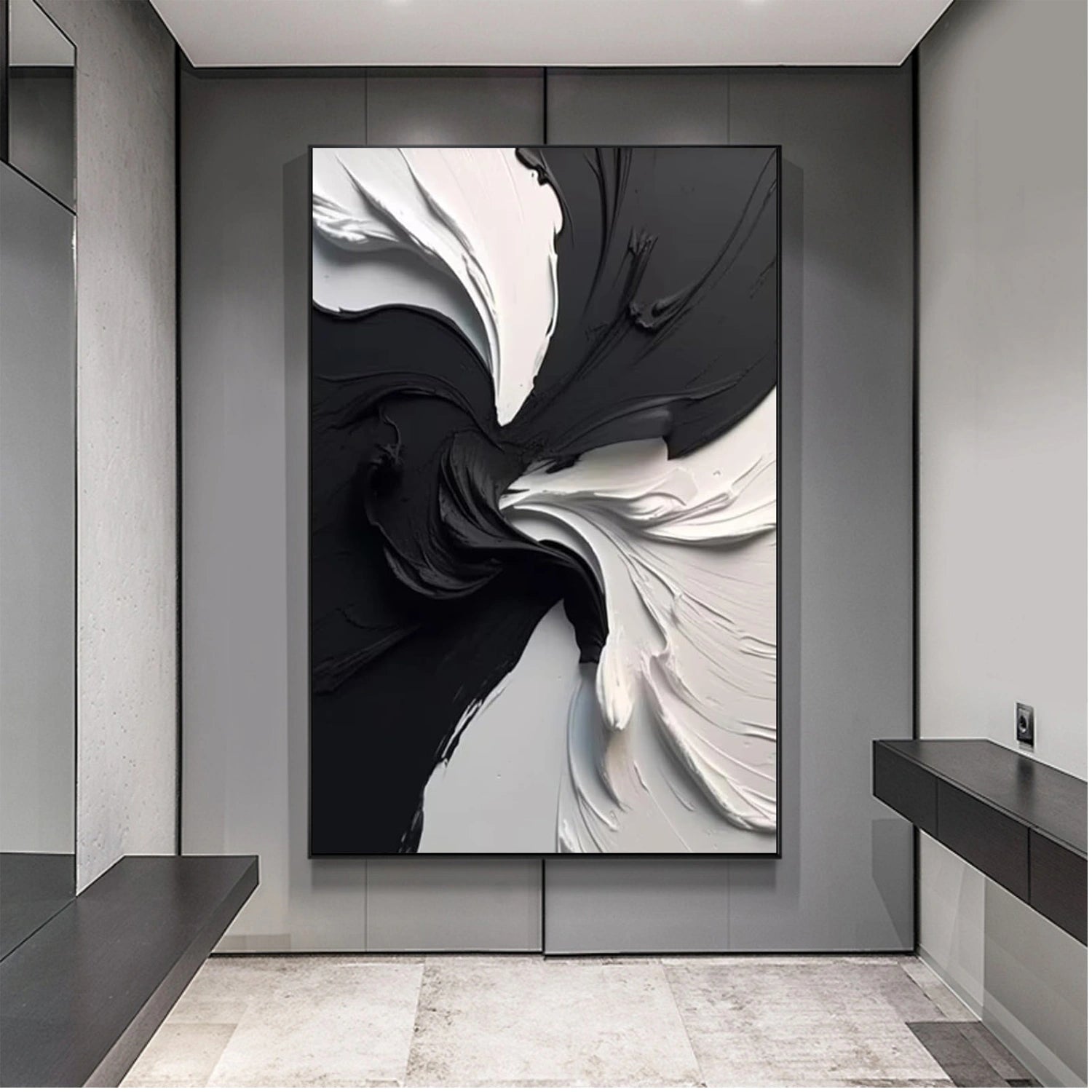 Black and White Minimalist Textured Canvas Art #BT076