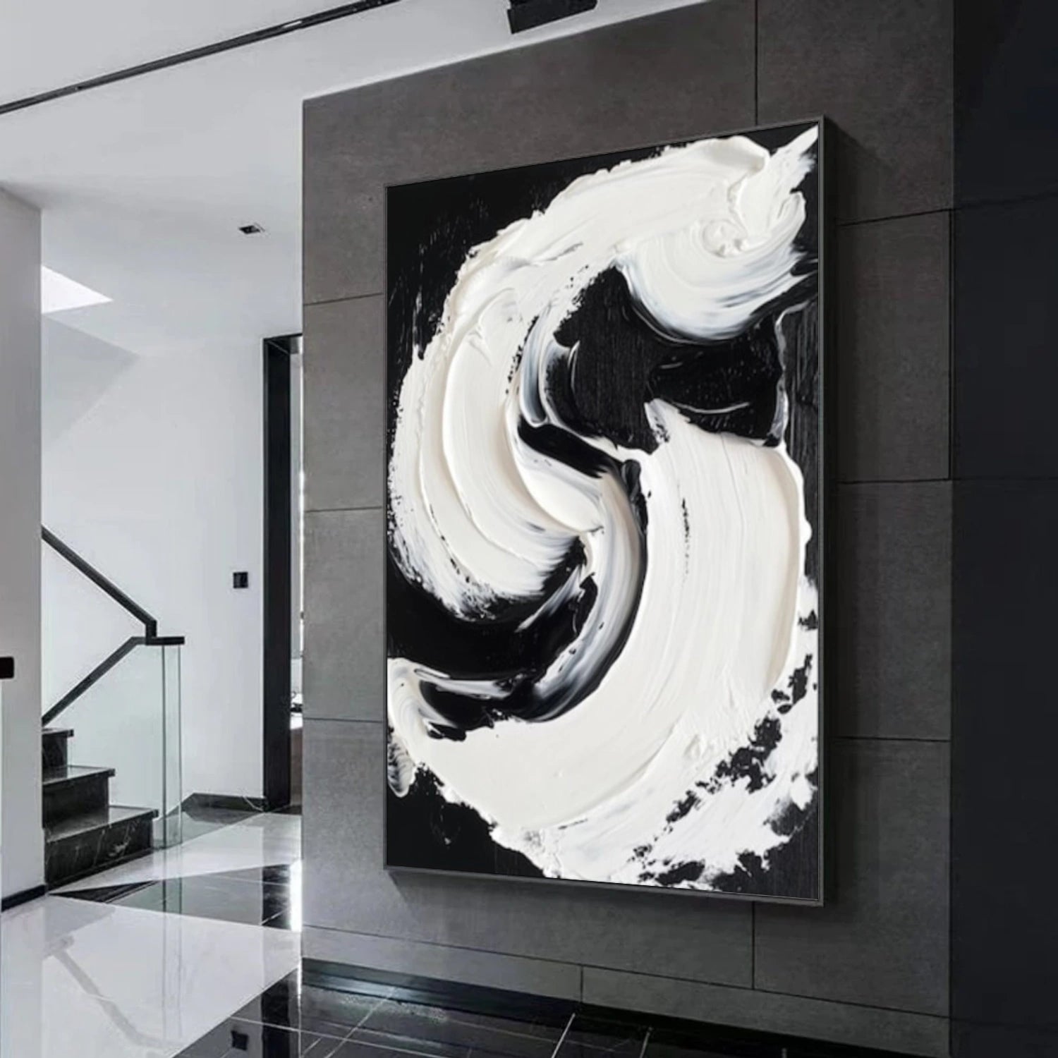 Black and White Minimalist Textured Canvas Art #BT091