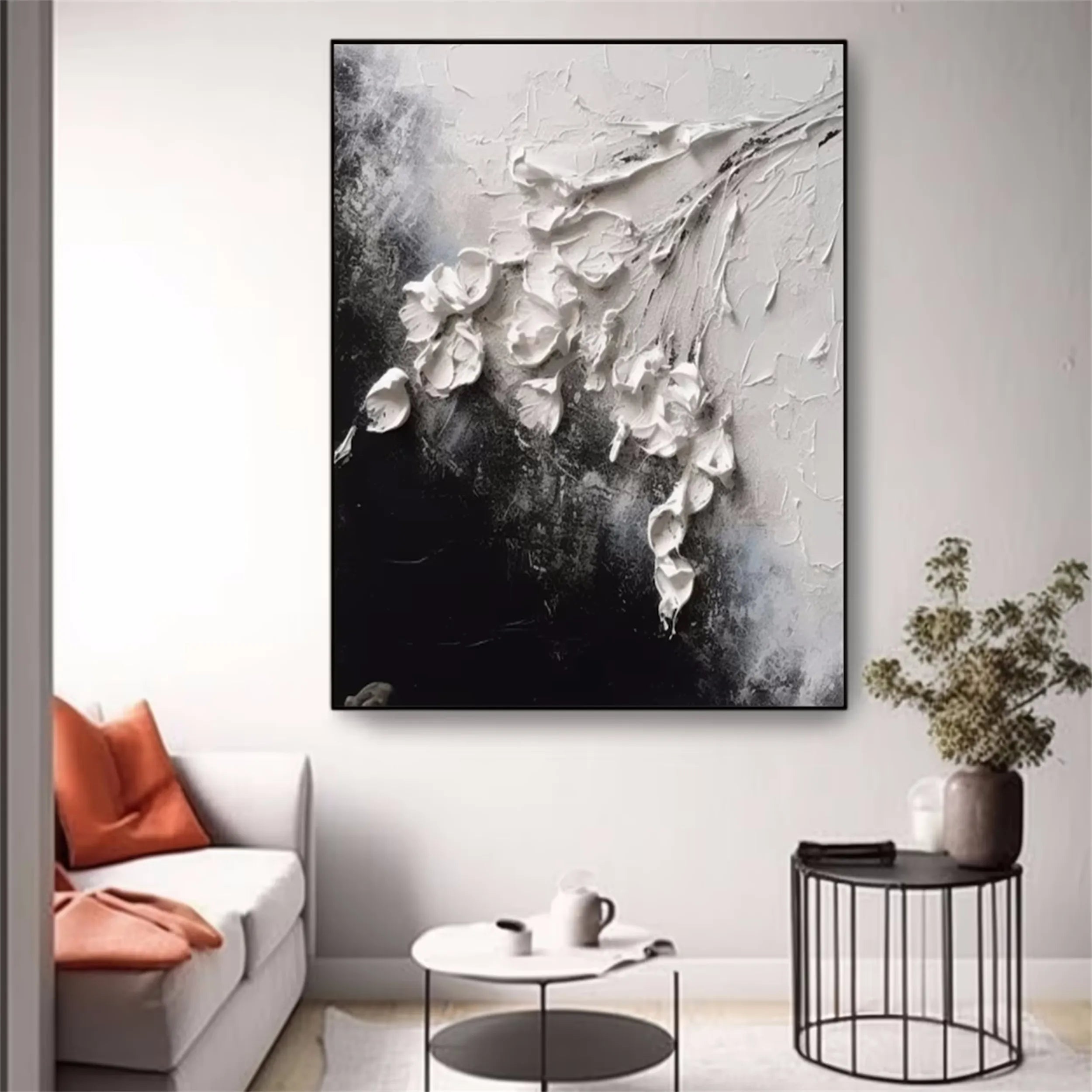 Black and White Tree And Flower Painting #TF034