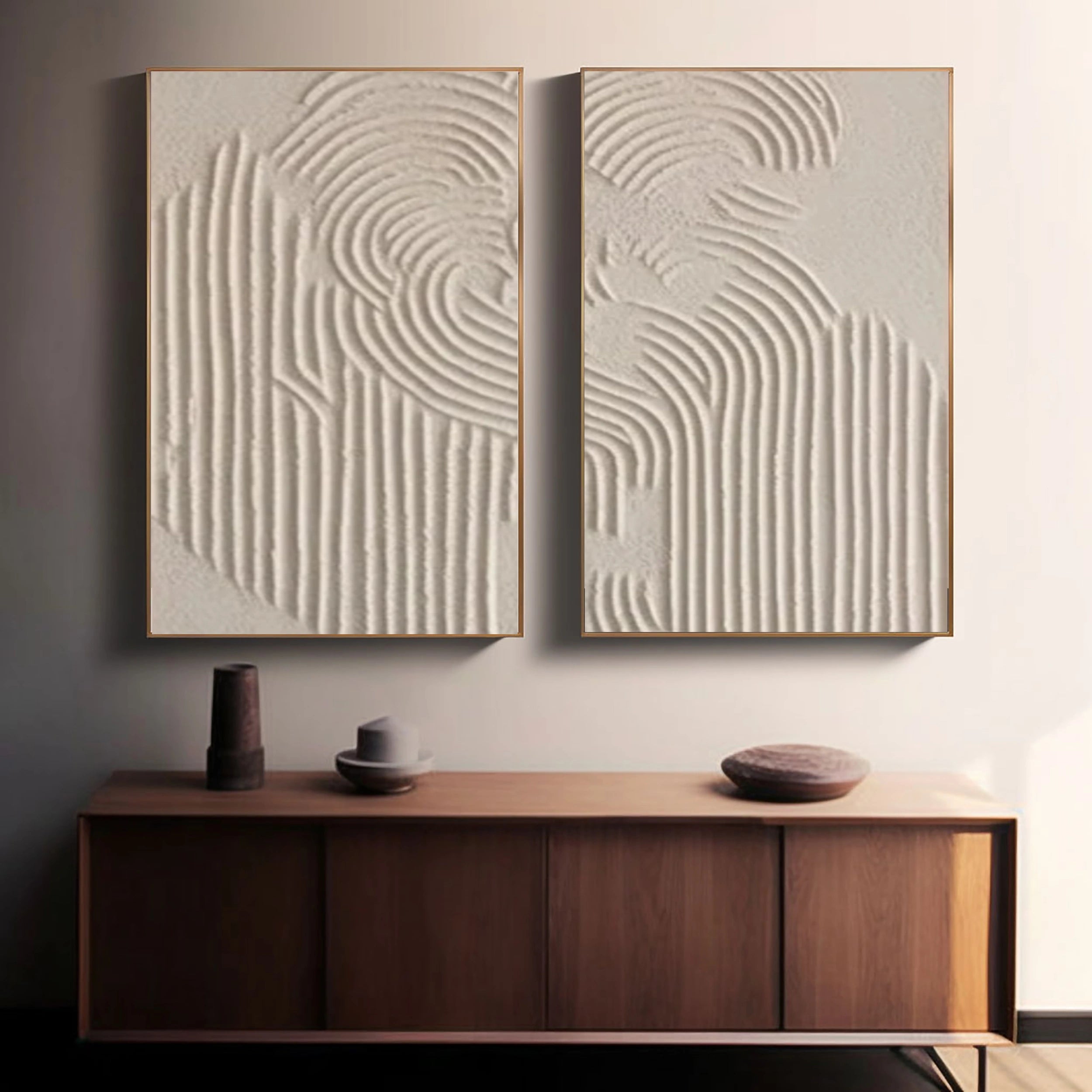 Beige & Brown Textured Minimalist Wall Art Set of 2 #BM030