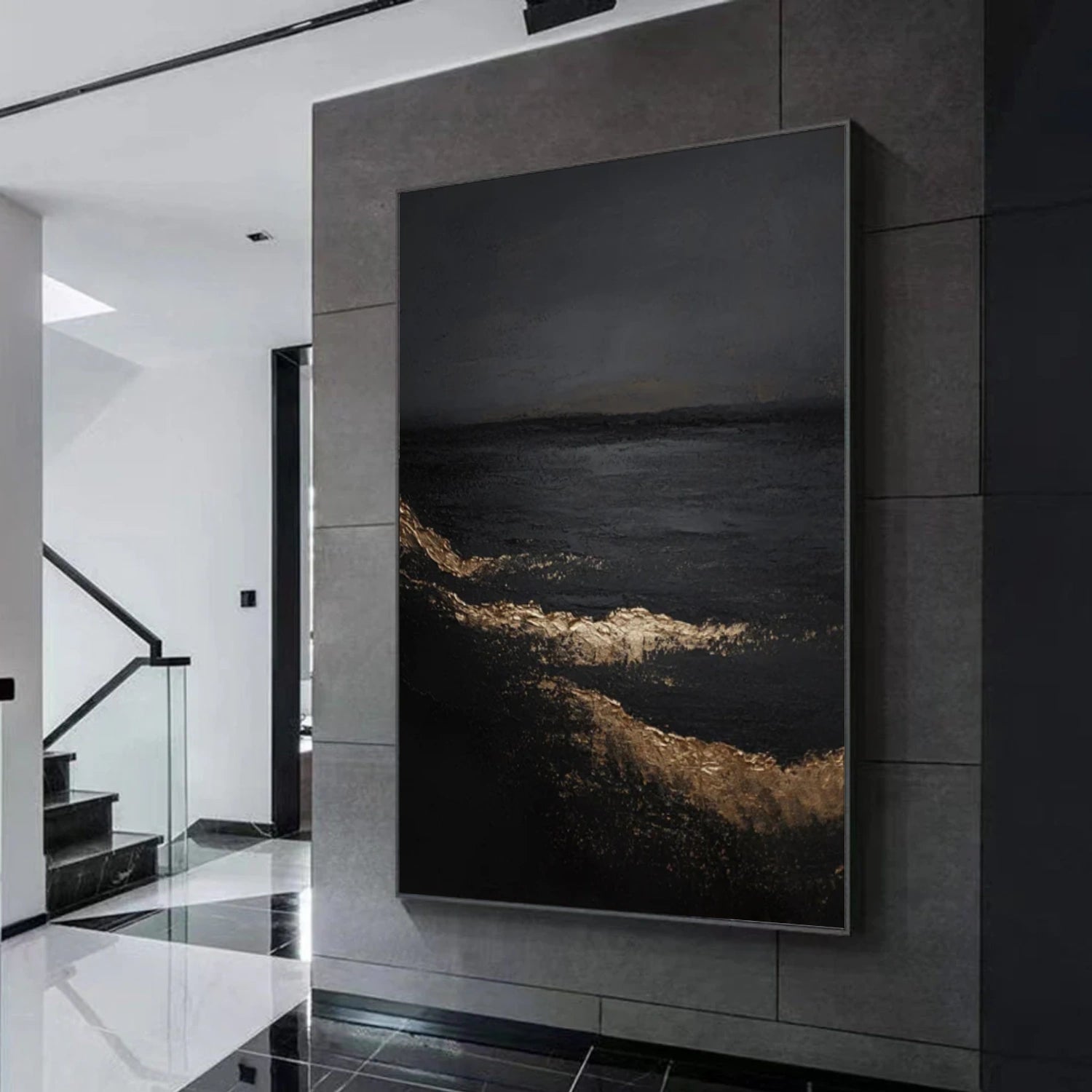 Black Minimalist Textured Canvas Art #BT087