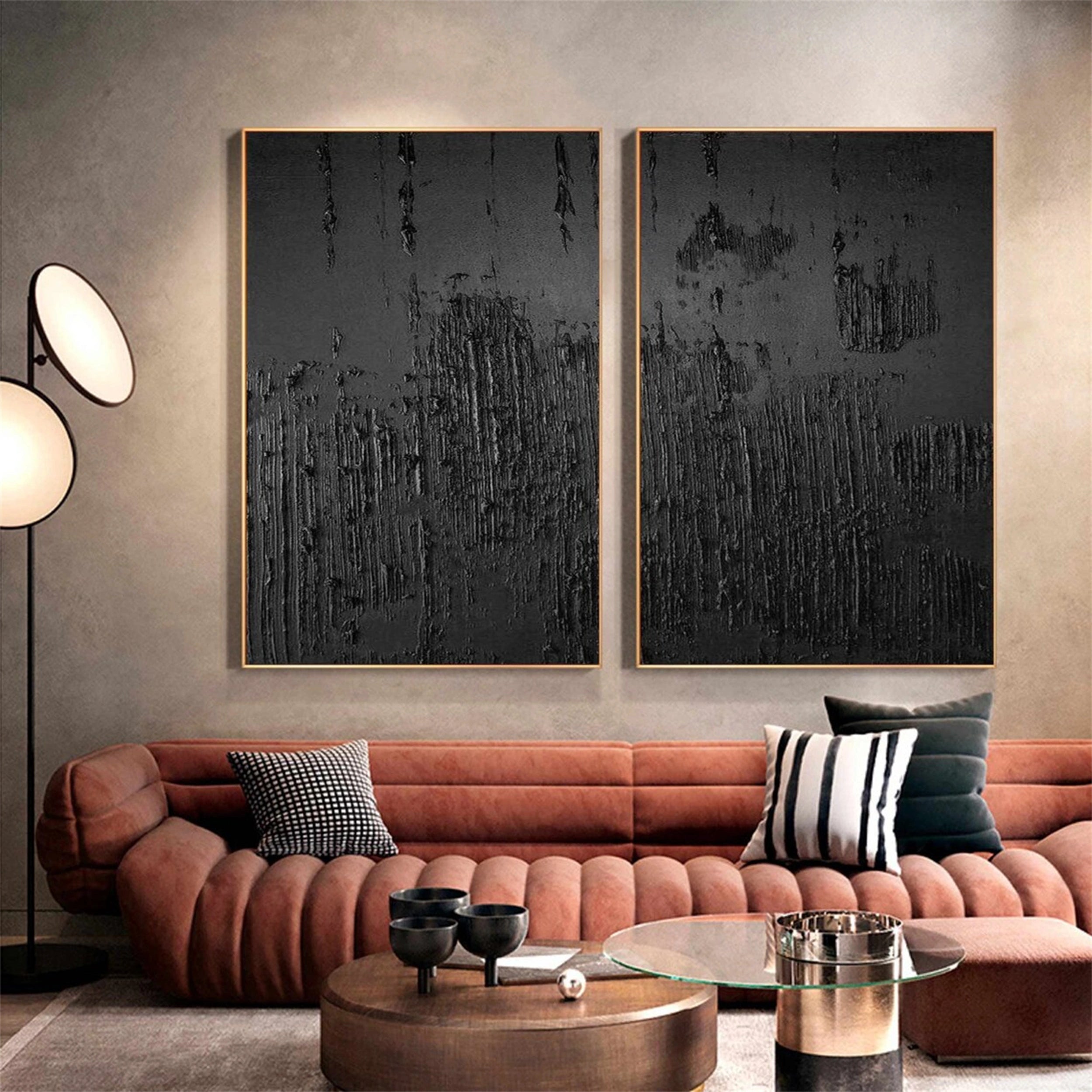 Black Textured Minimalist Wall Art Set of 2 #BT047