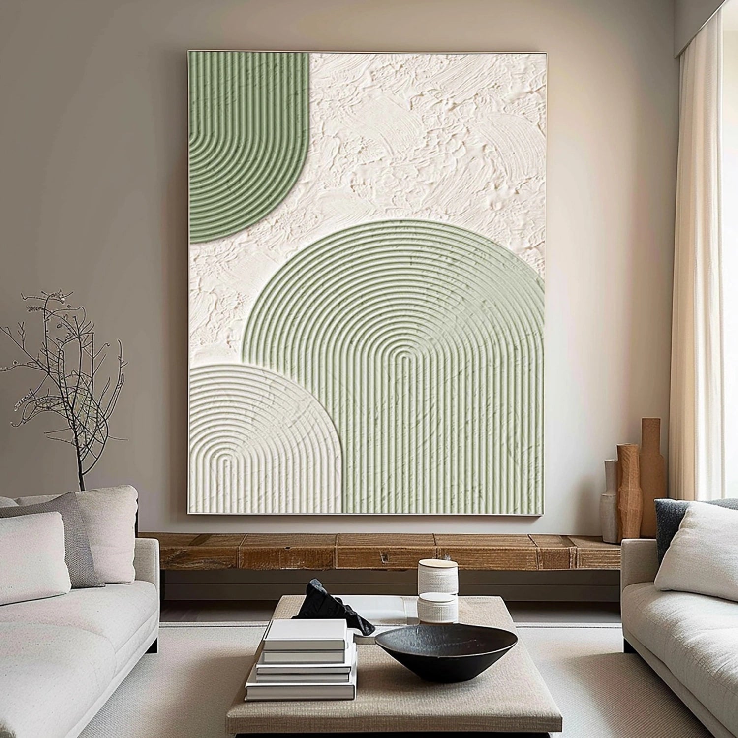 Zoes Deco Original Hand-Painted Abstract/Minimalist/Green Textured