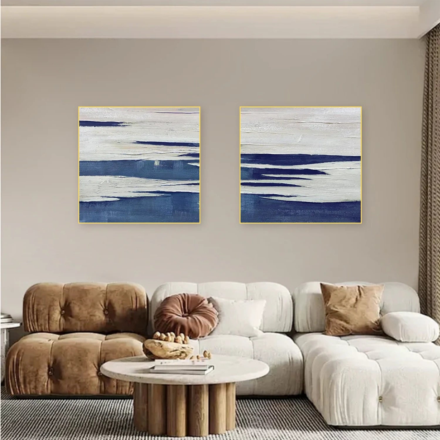 Blue and White Abstract Wall Art Set of 2 #AW082