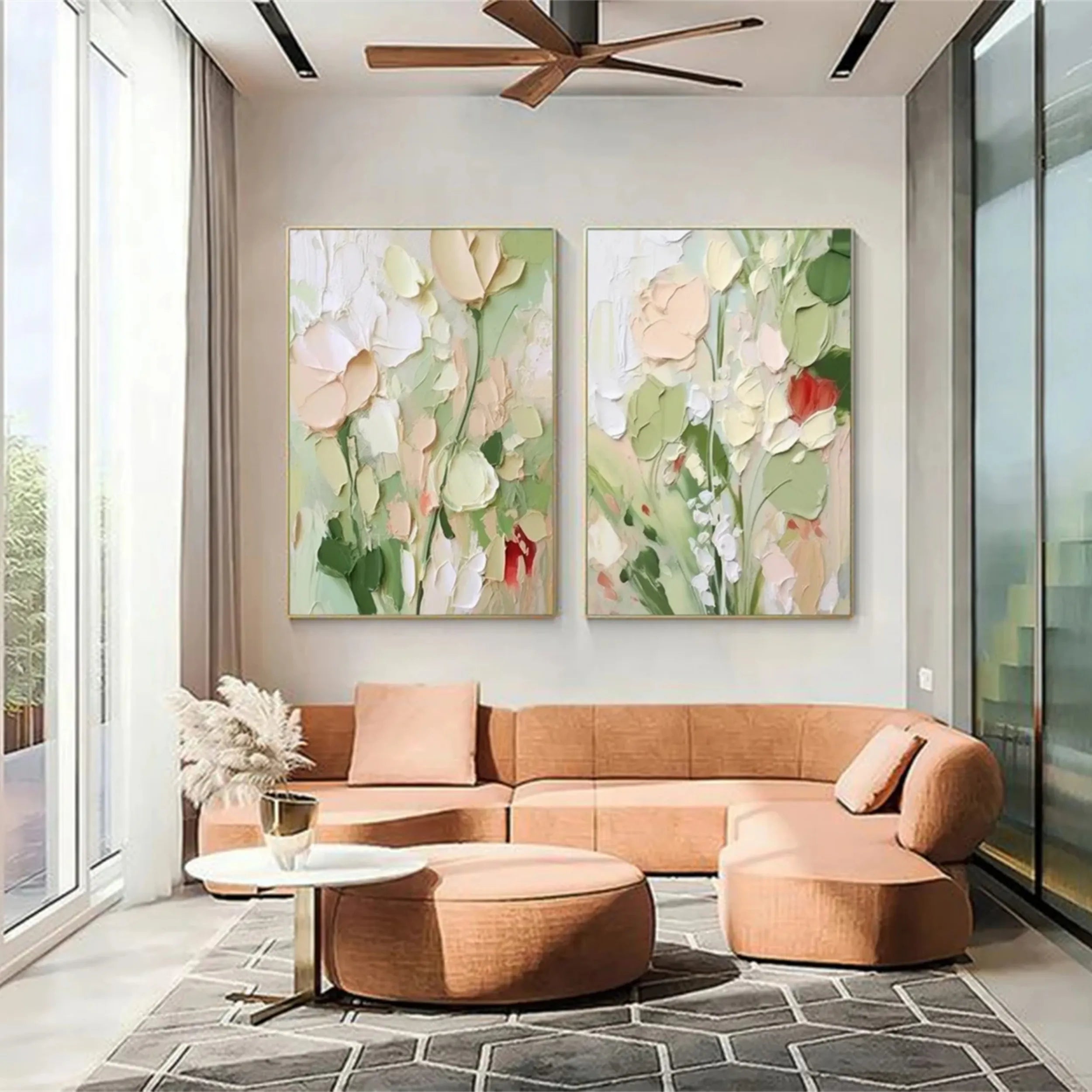 Colorful Tree And Flower Painting Set of 2 #TF054