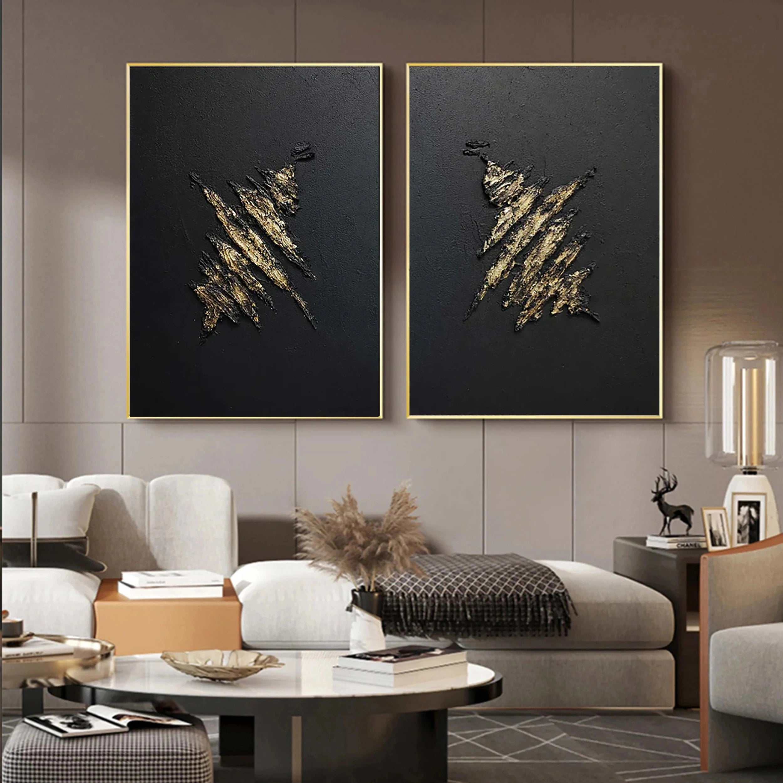Black Textured Minimalist Wall Art Set of 2 #BT028