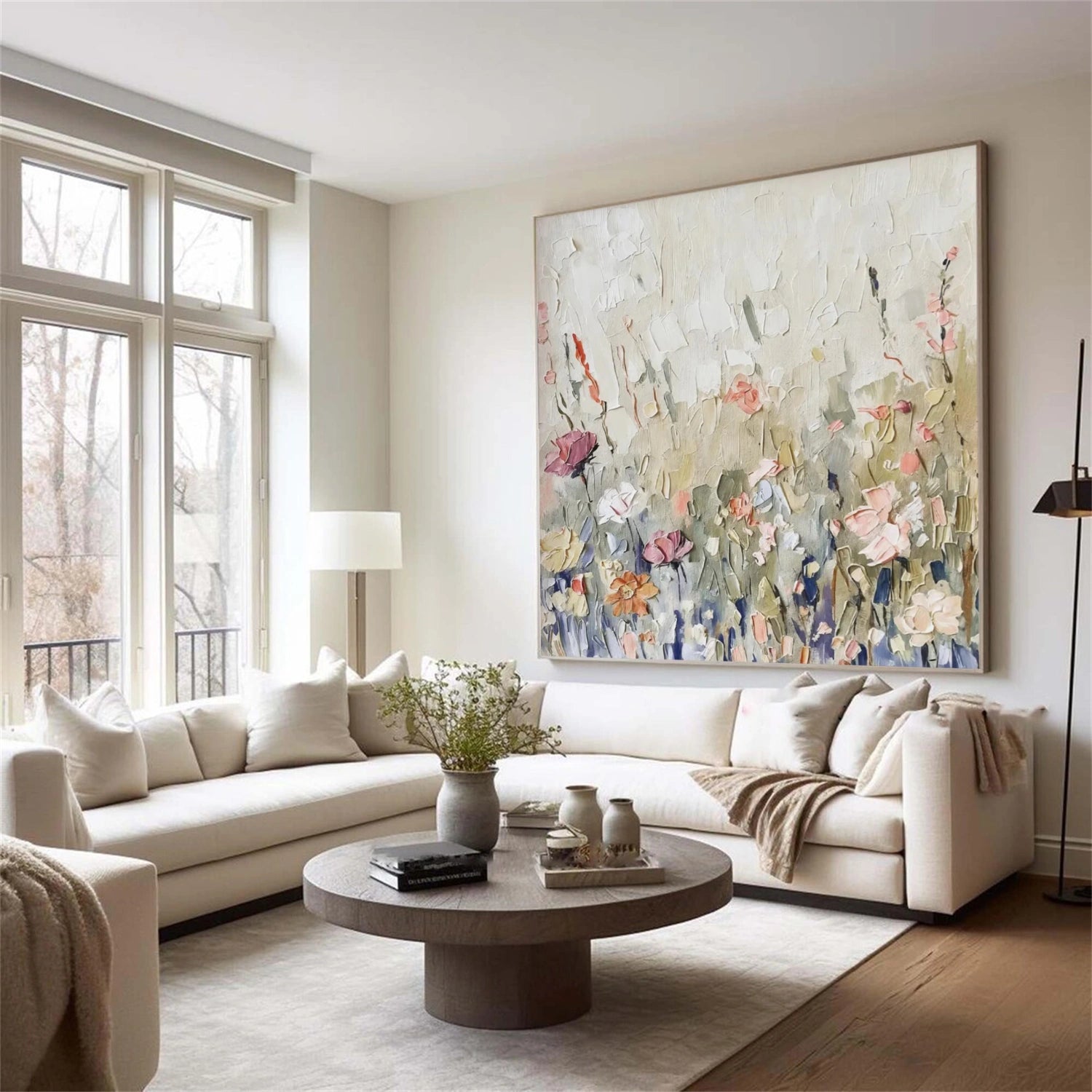 Colorful Tree And Flower Abstract Textured Wall Art #TF147