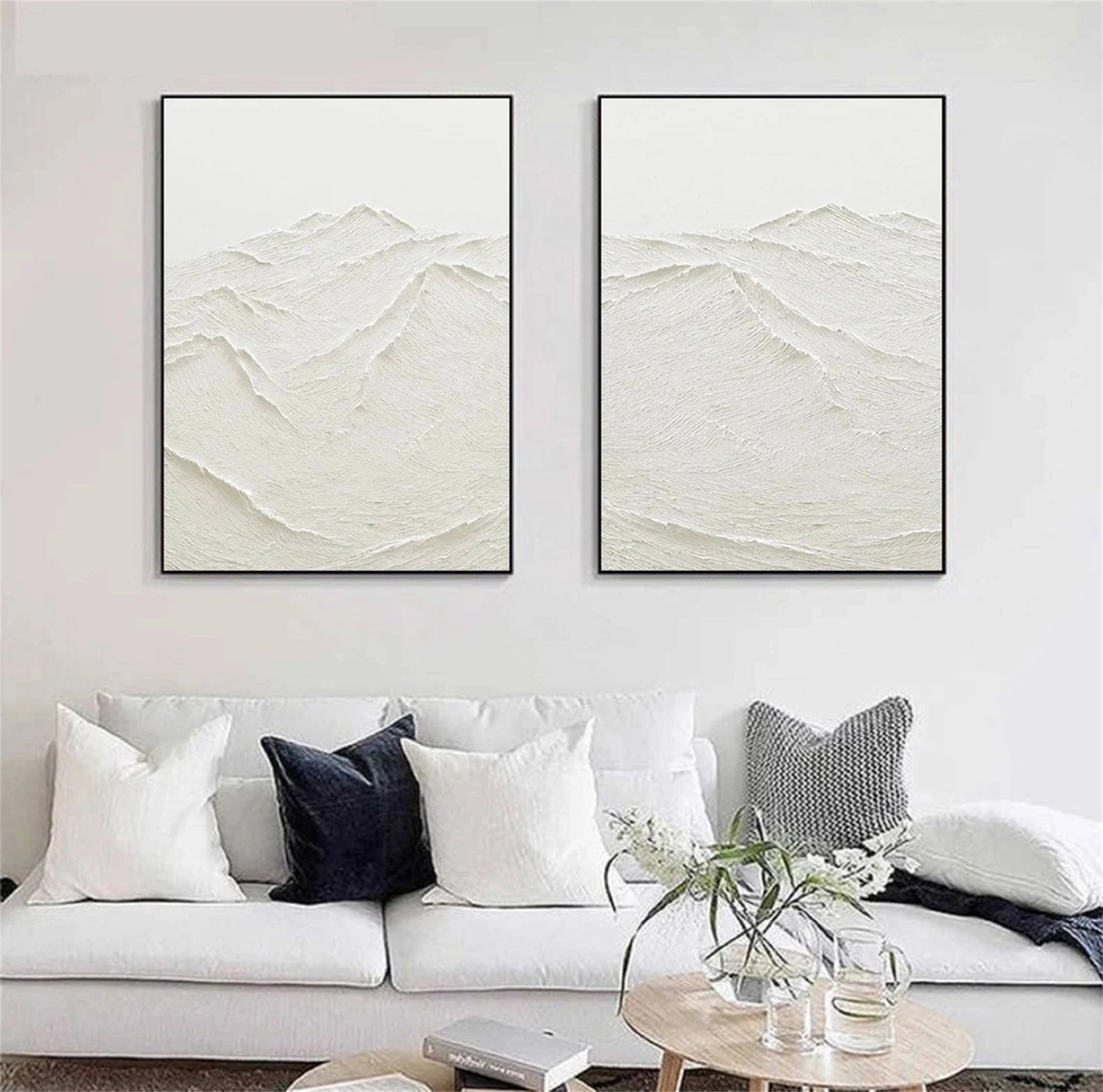 White Textured Minimalist Wall Art Set of 2 #WT080