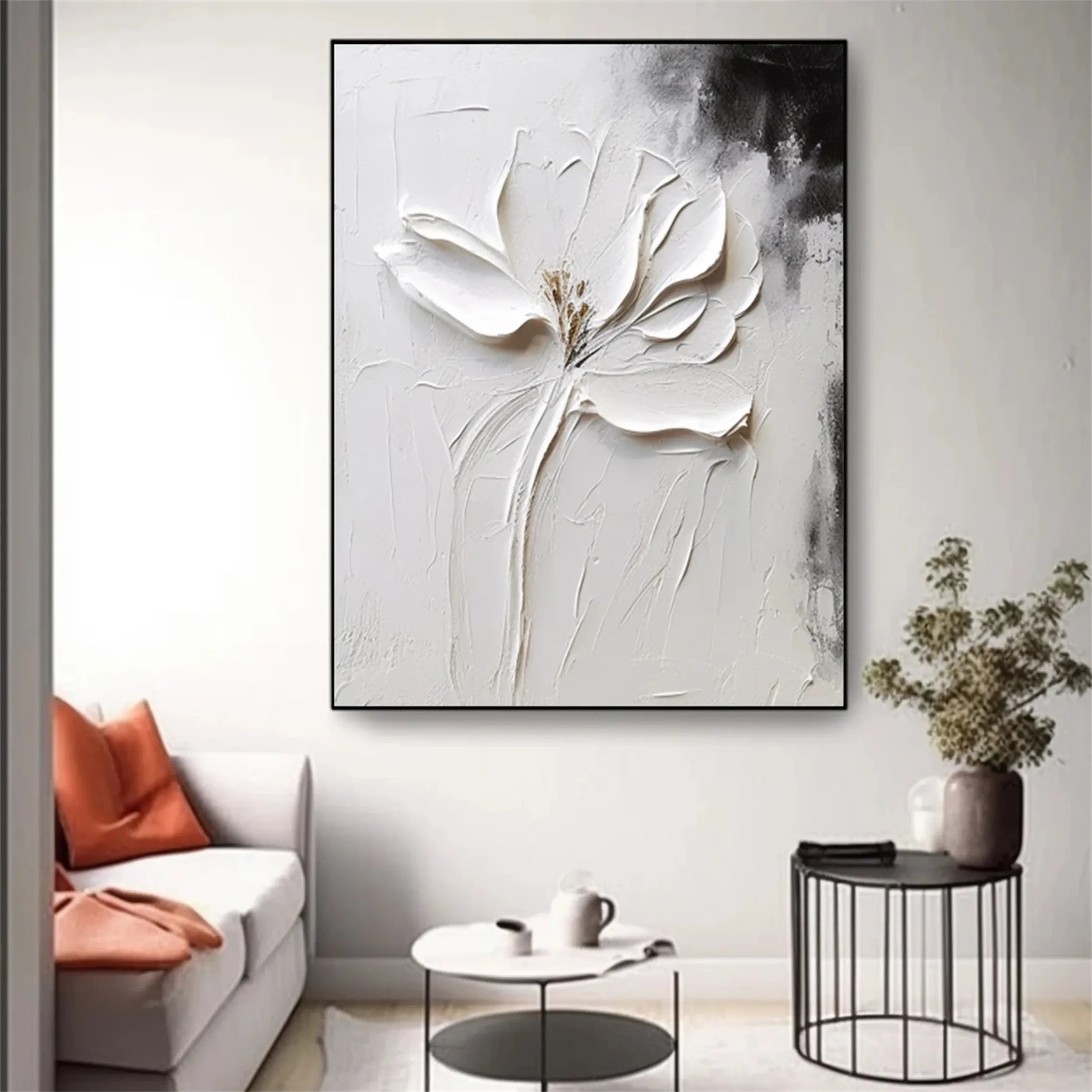 Black and White Tree And Flower Painting #TF006