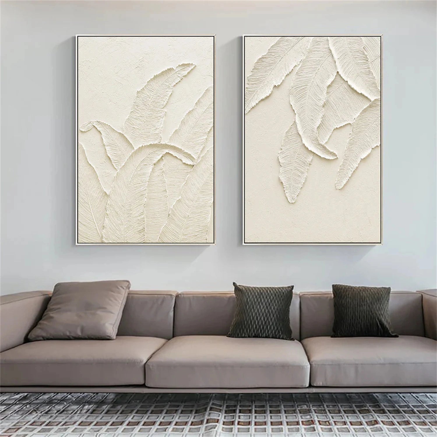 White Textured Minimalist Wall Art Set of 2 #WT171