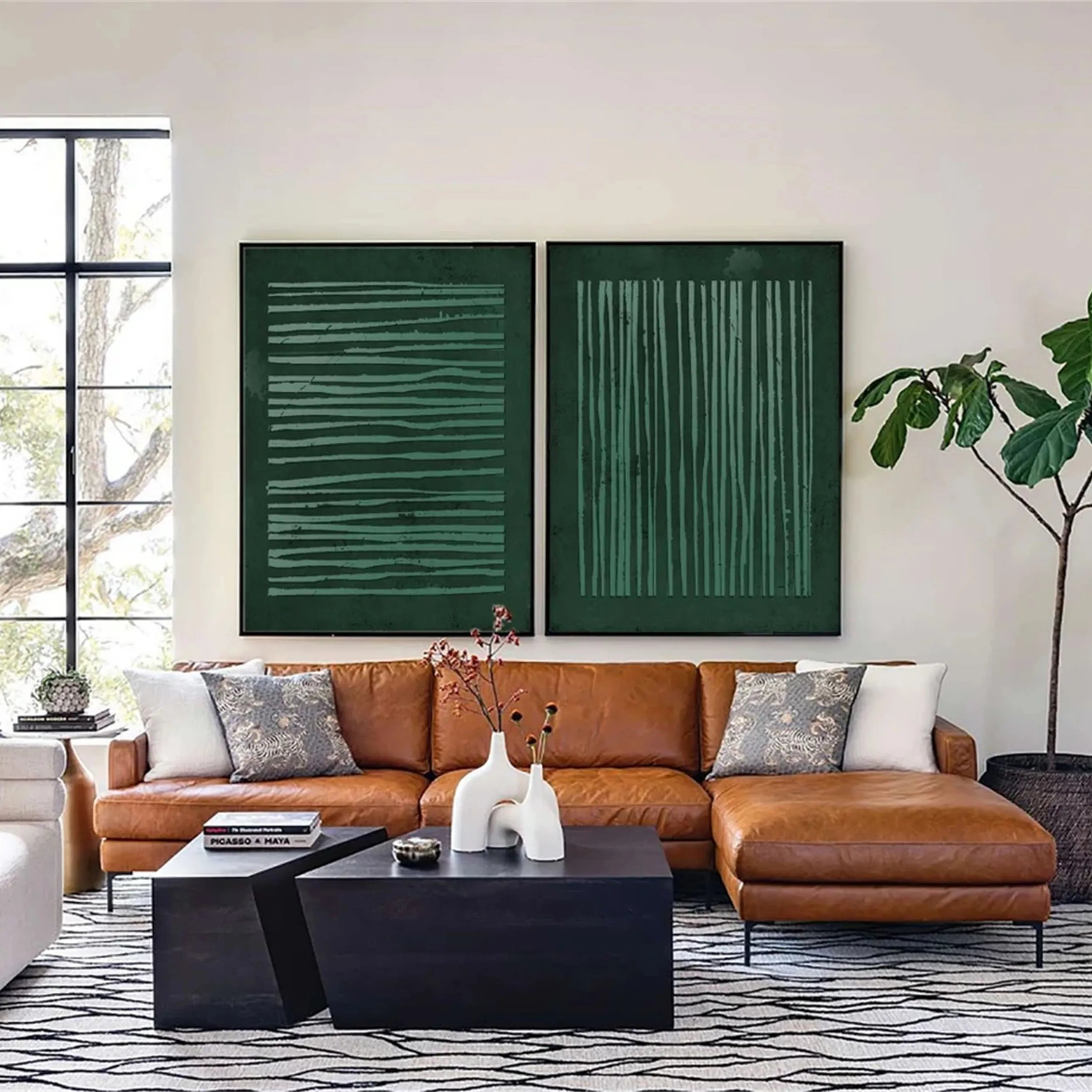 Green Textured Minimalist Wall Art Set of 2 #GT008
