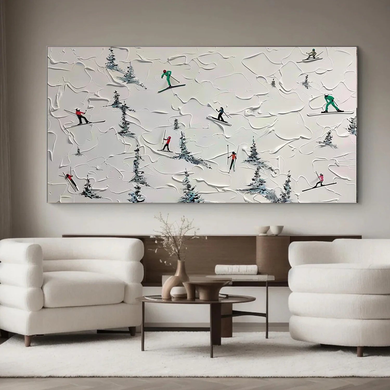 Skiing Sport Textured Wall Art #BA052