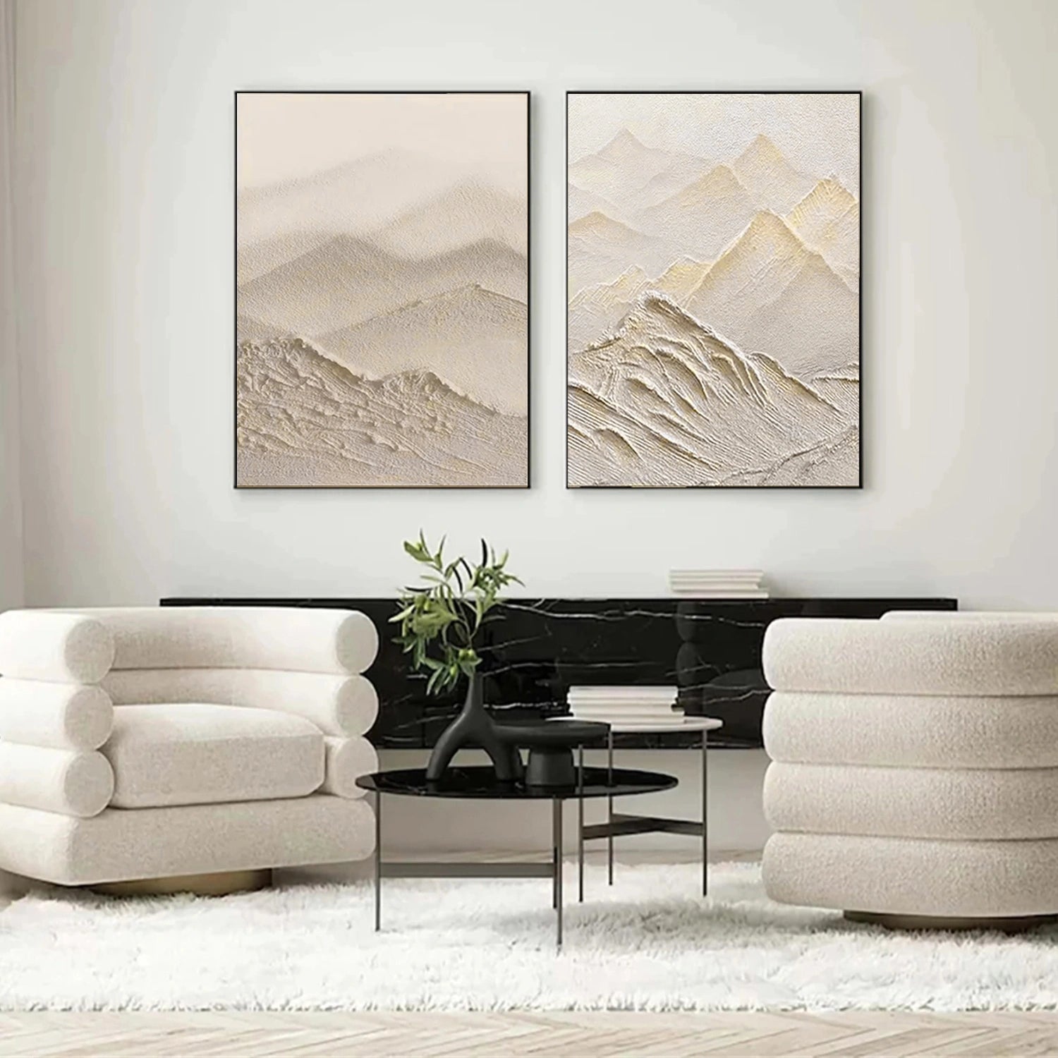 Beige & Brown Textured Minimalist Wall Art Set of 2 #BM002