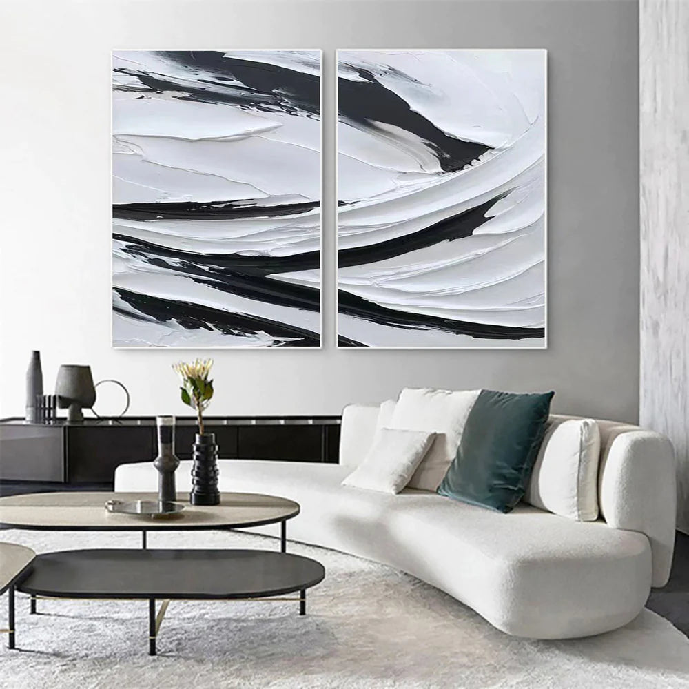White Textured Minimalist Wall Art Set of 2 #WT034