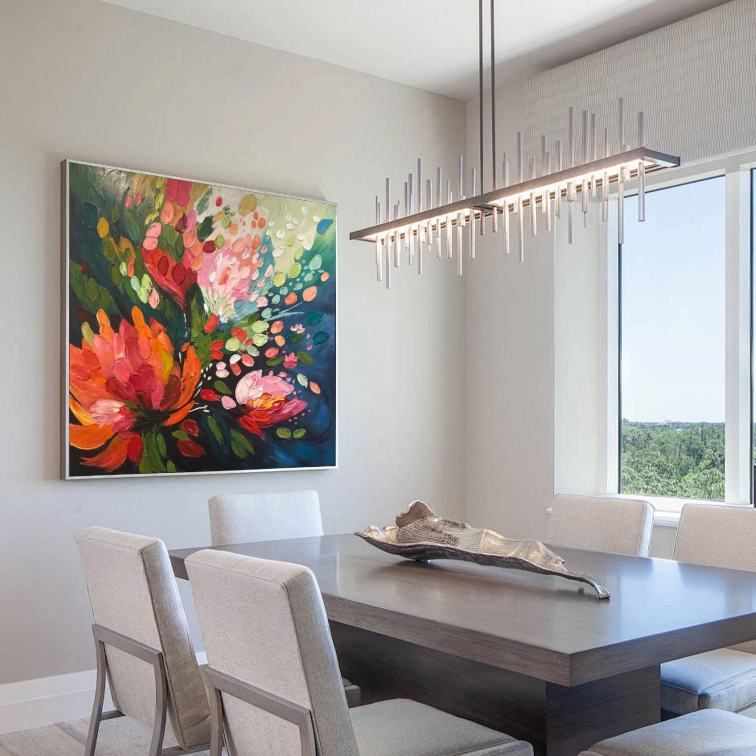 Colorful Tree And Flower Abstract Textured Wall Art #TF180