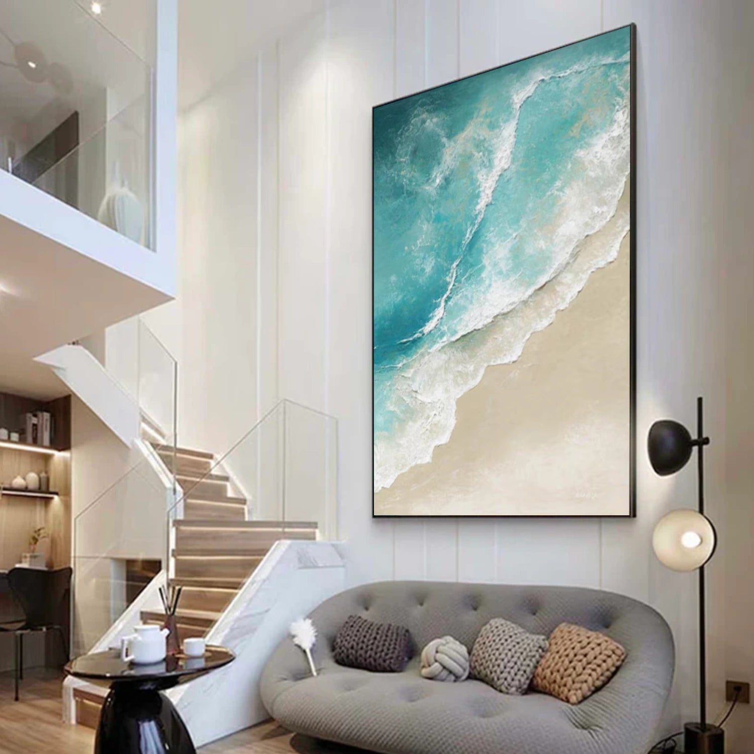 Sky And Ocean Abstract Textured Wall Art #SO294