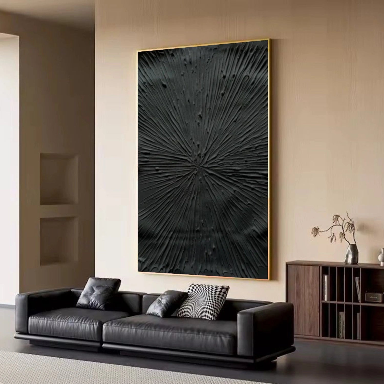 Black Minimalist Textured Canvas Art #BT086