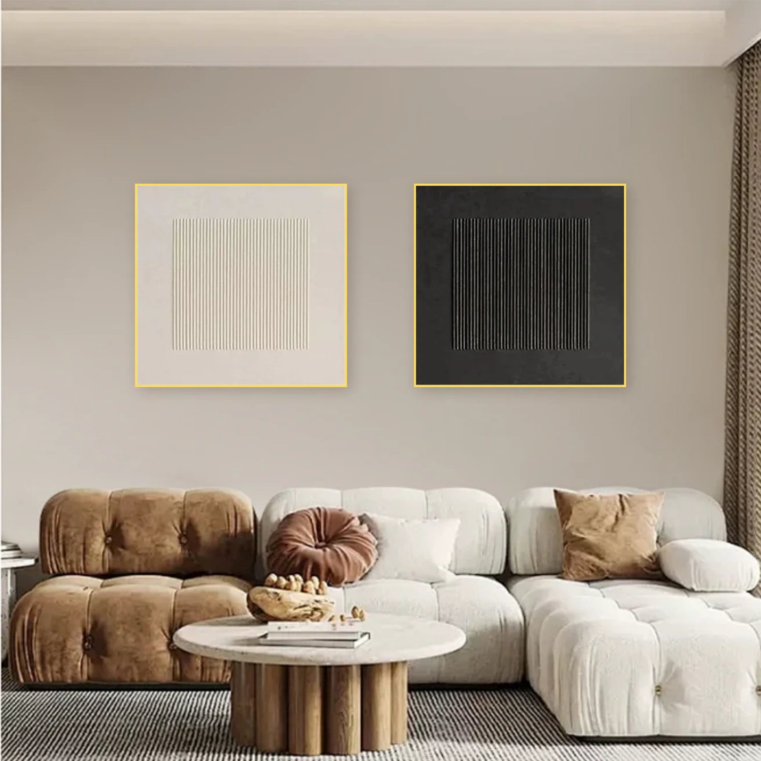 Black and White Minimalist Textured Canvas Art Set of 2 #BT073