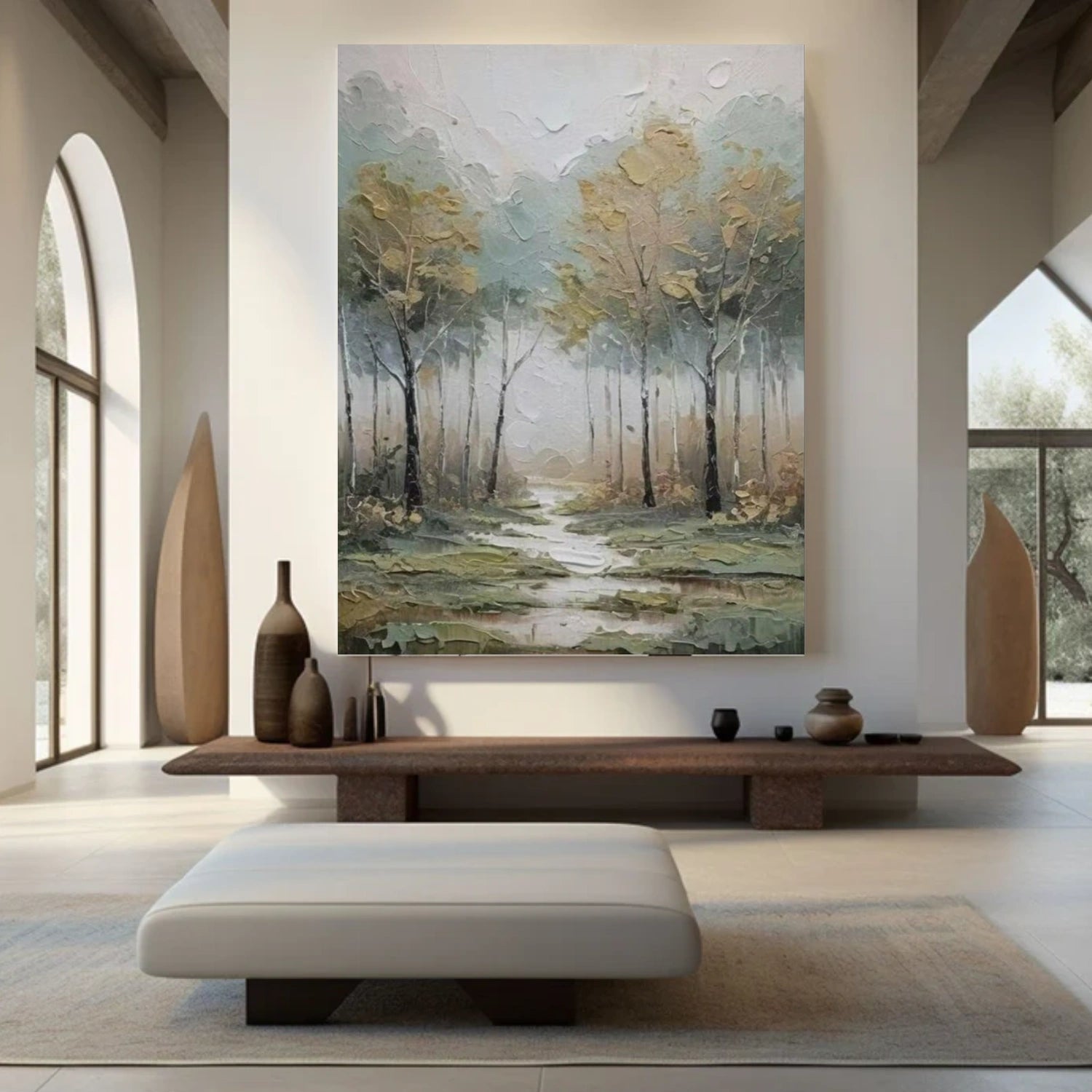 Tree And Flower Abstract Textured Wall Art #TF175