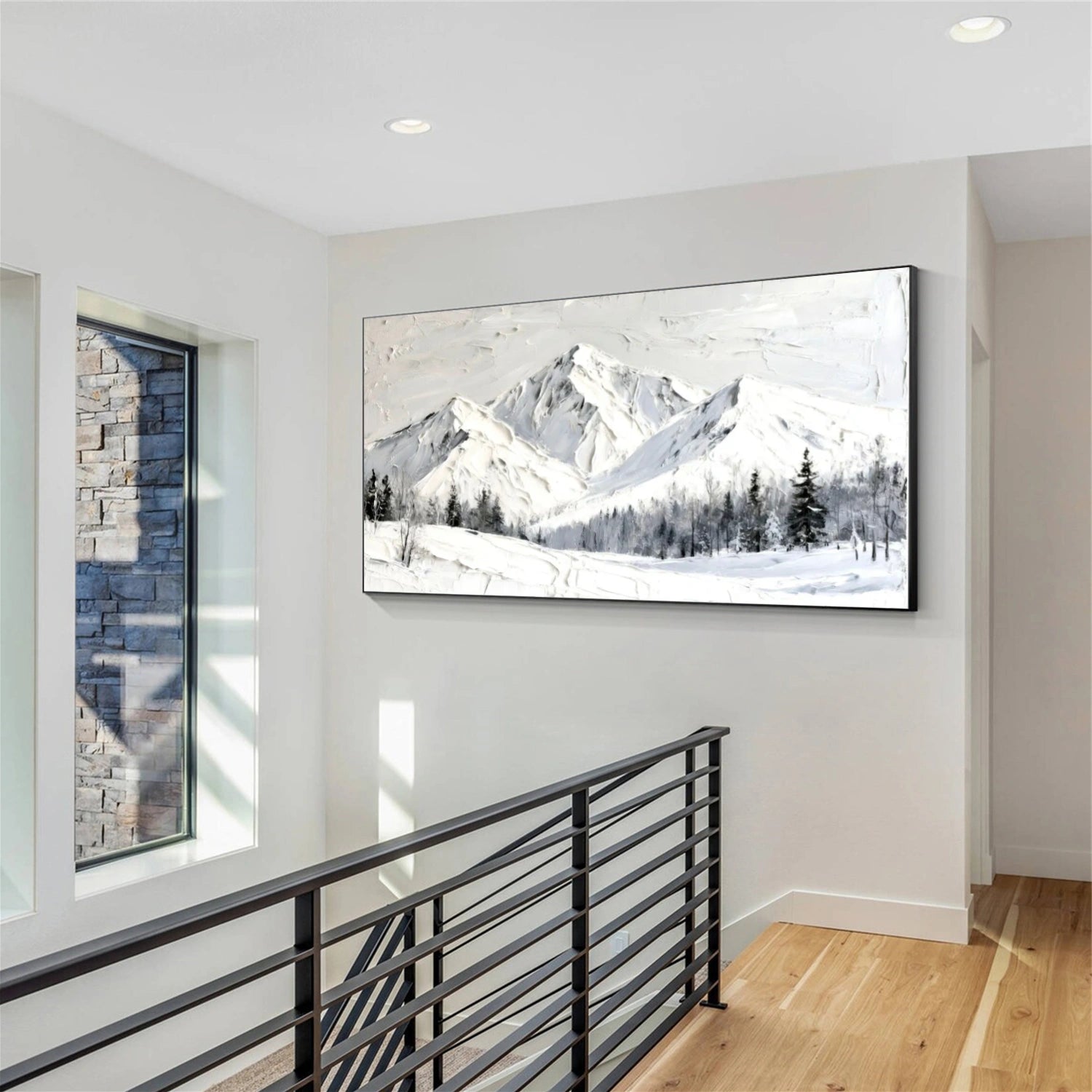 White Minimalist Mountain Textured Canvas Art #WT208