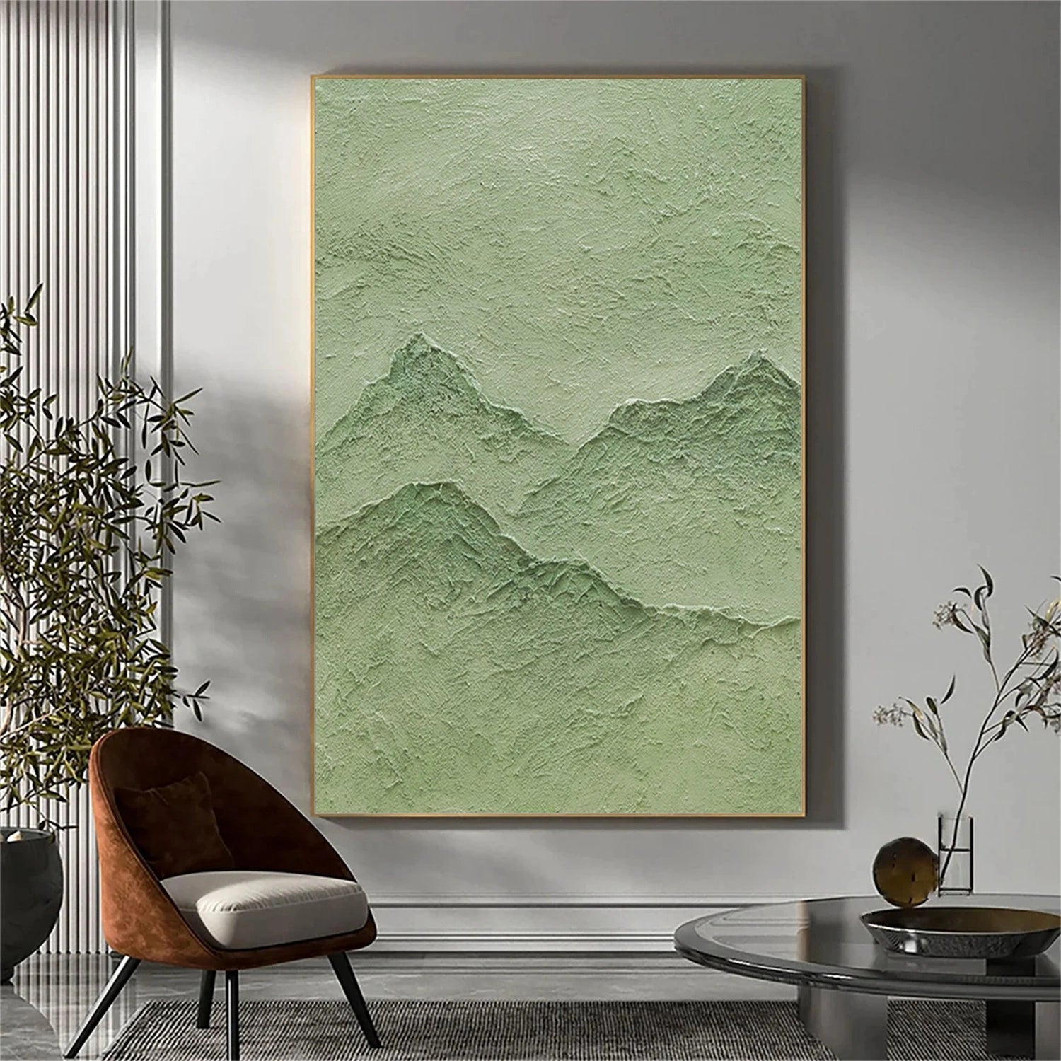 Green Minimalist Mountain Textured Wall Art #WT224