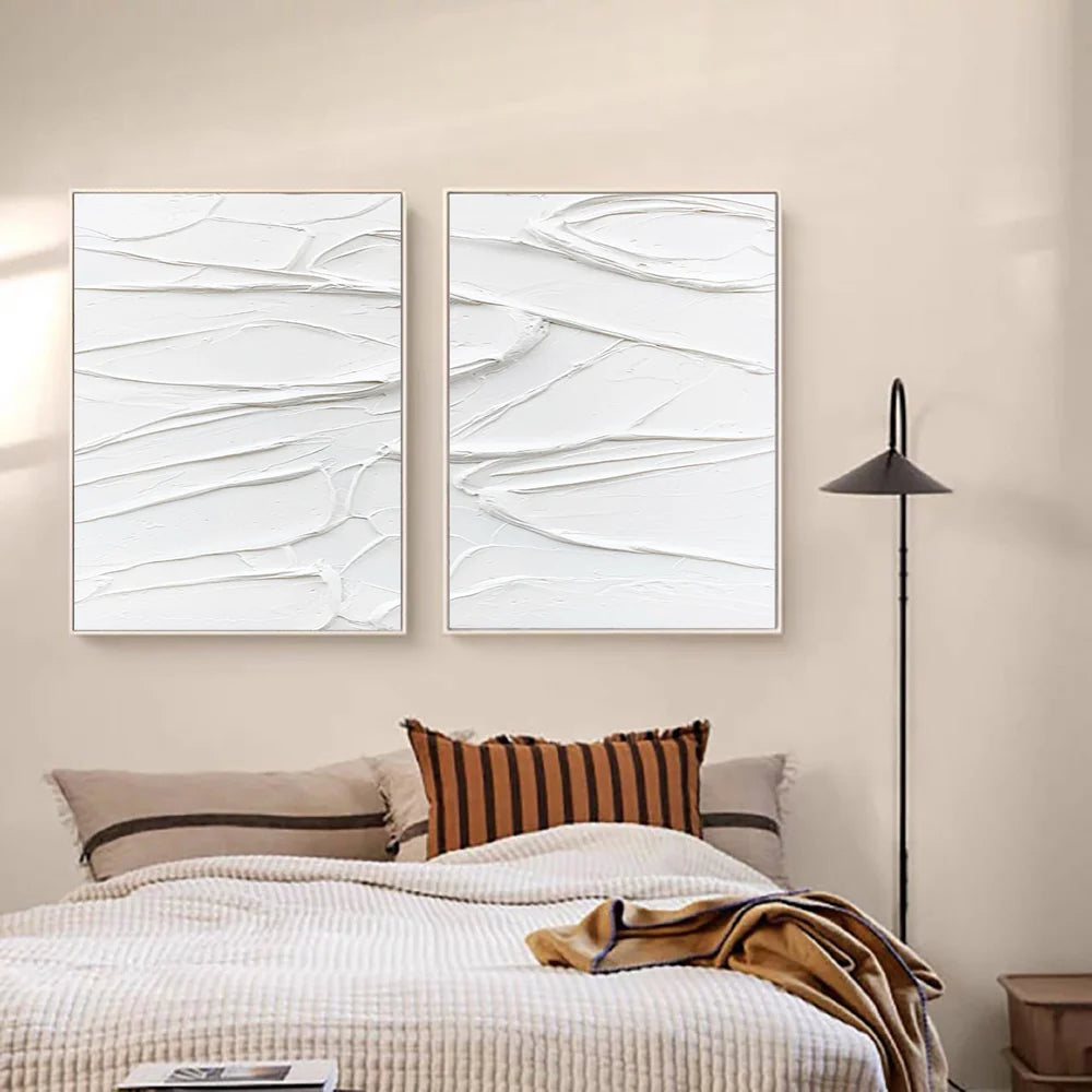 White Textured Minimalist Wall Art Set of 2 #WT174