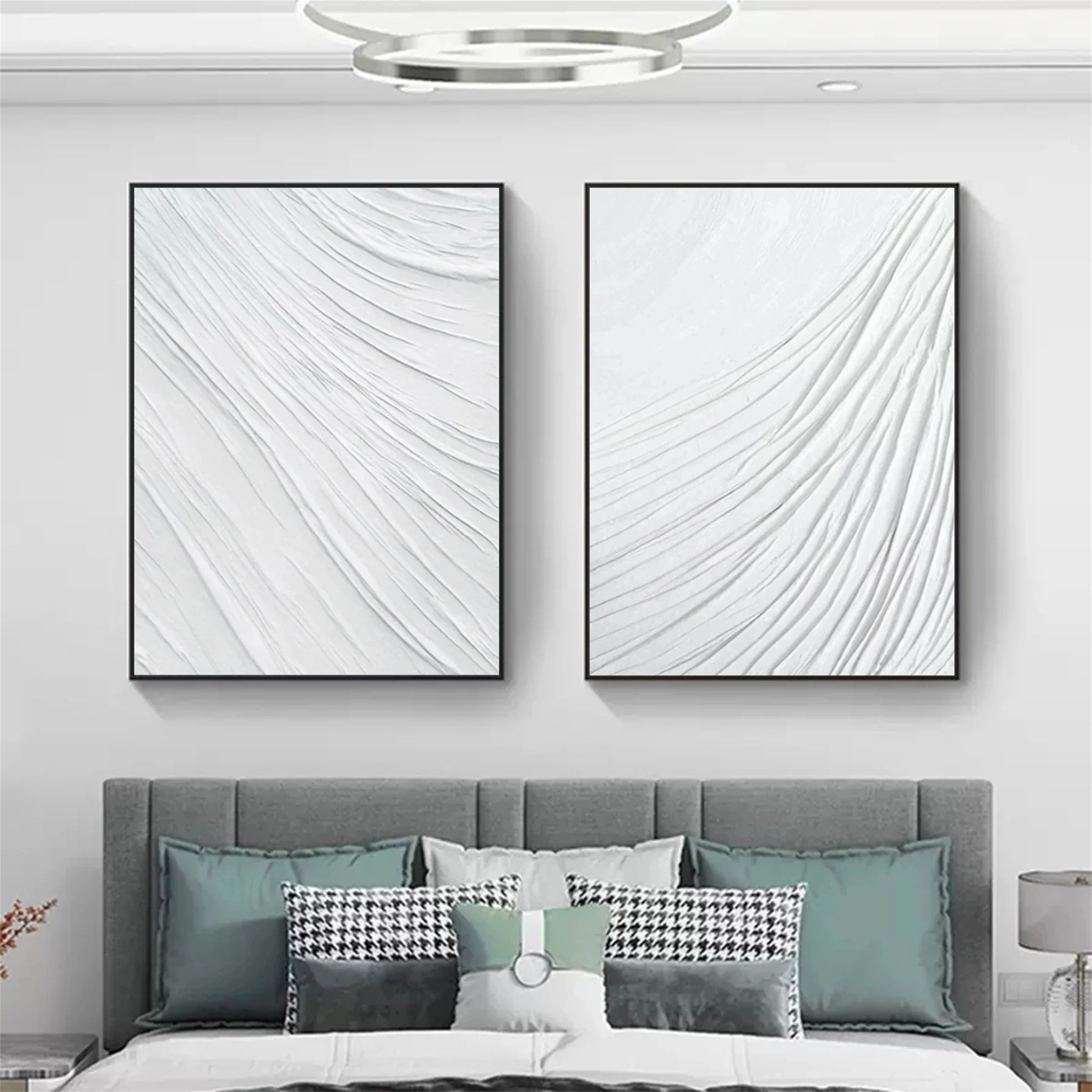 White Textured Minimalist Wall Art Set of 2 #WT027