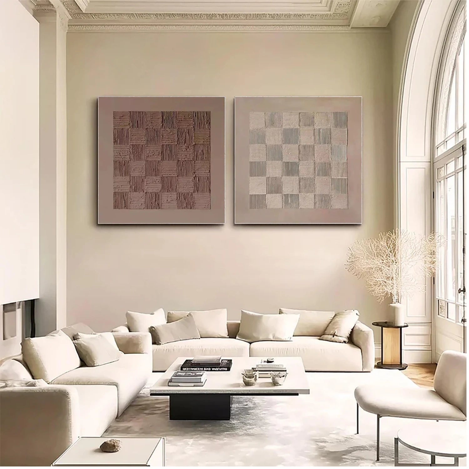 Beige and Brown Wabi Sabi Textured Abstract Canvas Art Set of 2 #WA193
