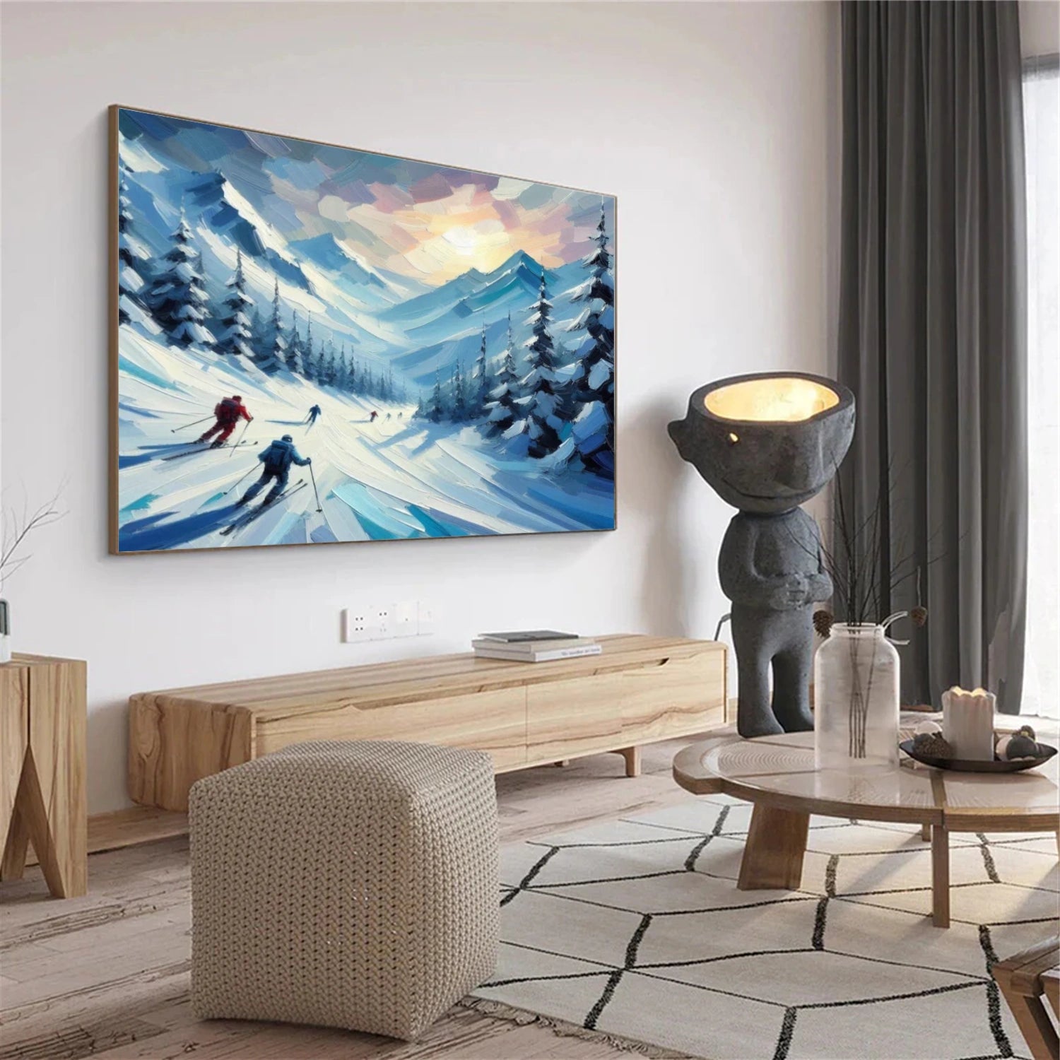 Skiing Sport Textured Wall Art #BA022