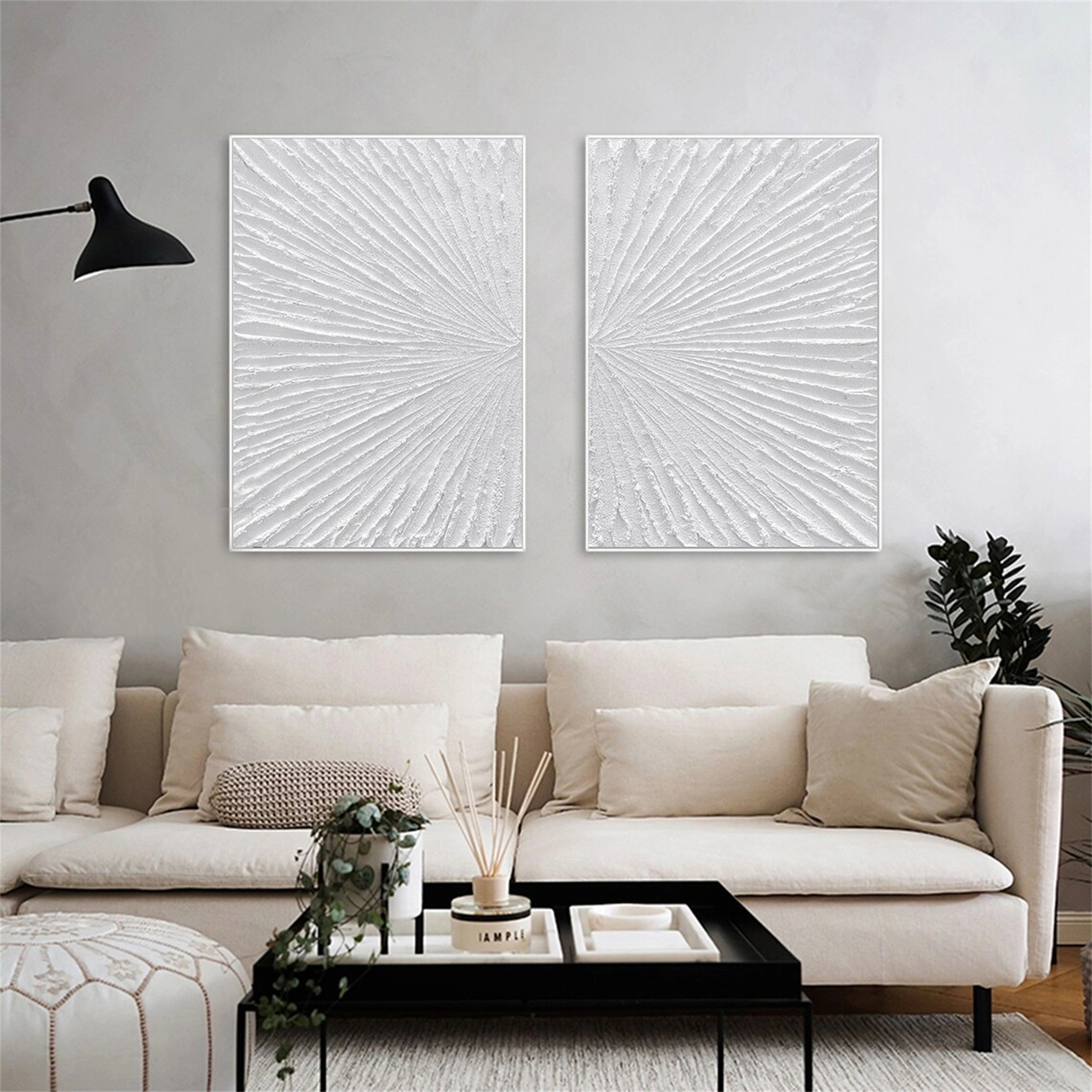 White Textured Minimalist Wall Art Set of 2 #WT088